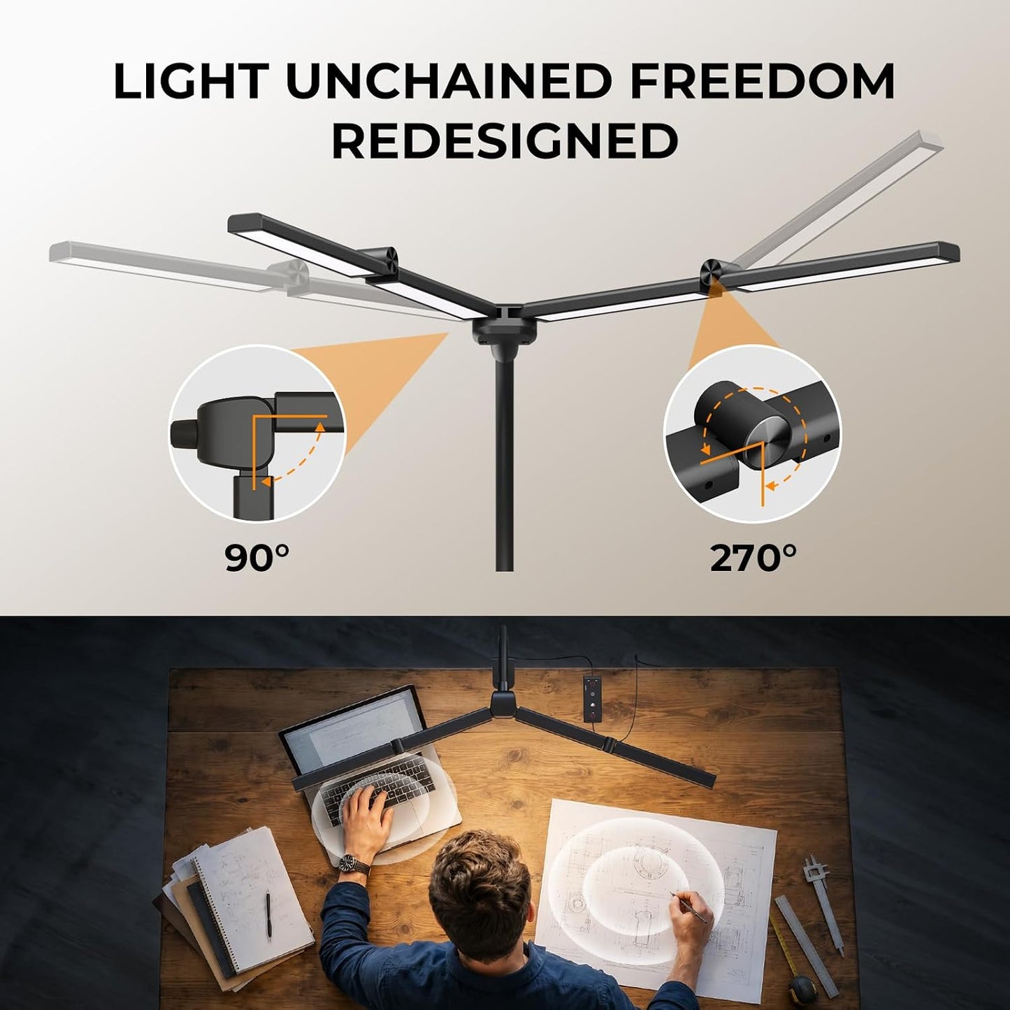 LED Desk Lamps for Home Office, Adjustable Swing Arm Desk Lamp with Clamp | Gooseneck Tall Clip on Desk Light for