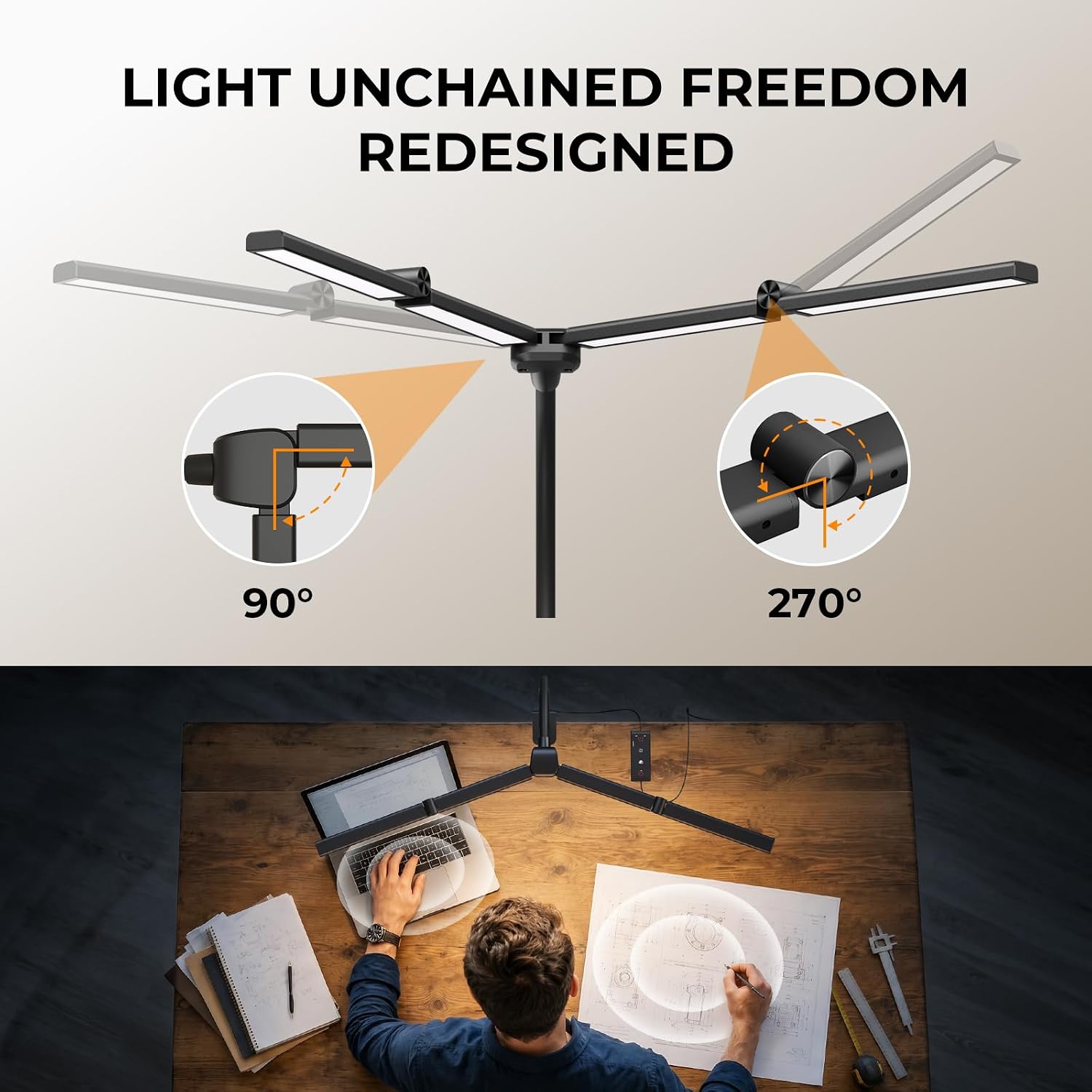 LED Desk Lamps for Home Office, Adjustable Swing Arm Desk Lamp with Clamp | Gooseneck Tall Clip on Desk Light for