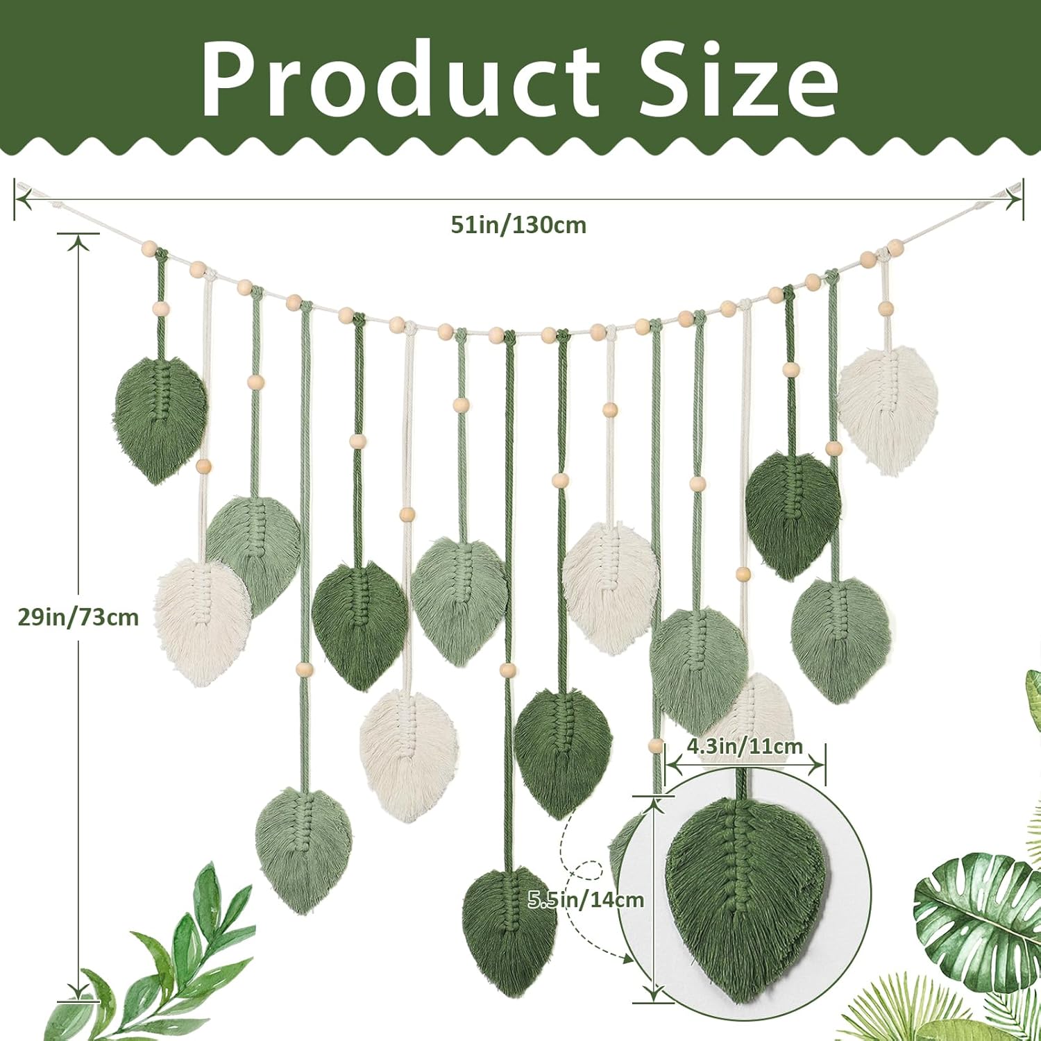 Macrame Wall Hanging Large Macrame Leaves Tapestry Wall Hanging Decoration Boho Handmade / Green