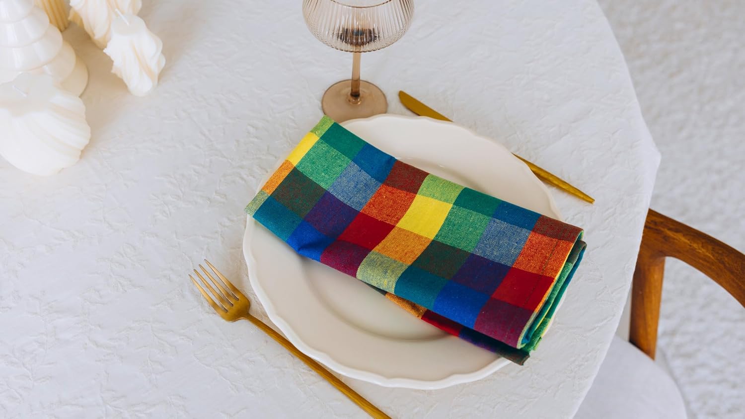 Multicolor Rainbow Cloth Dinner Napkins - 12 Pack, 100% Cotton, 20"x20" Colorful Cotton Dinner Napkins for Parties and