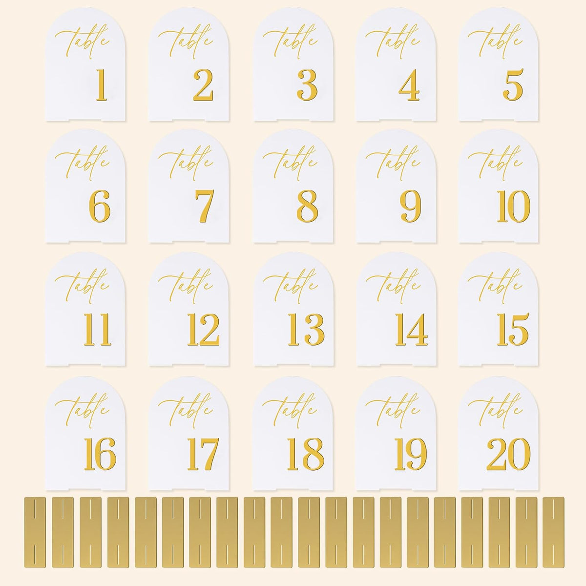 Wedding Table Numbers 1-20 with Stands,5x7 inch Arch Acrylic Table Numbers Signs with Gold Foil Embossed for Wedding