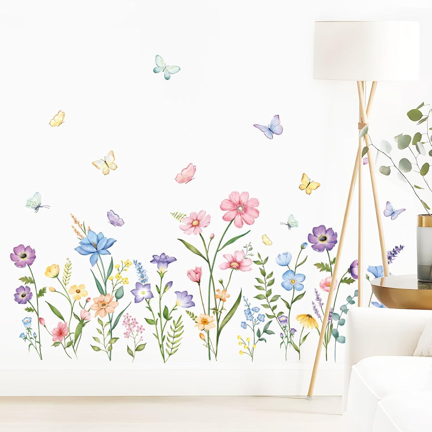 Flower Wall Decals Watercolor Wildflower Grass Butterflies Wall Stickers Peel / Watercolor Flower