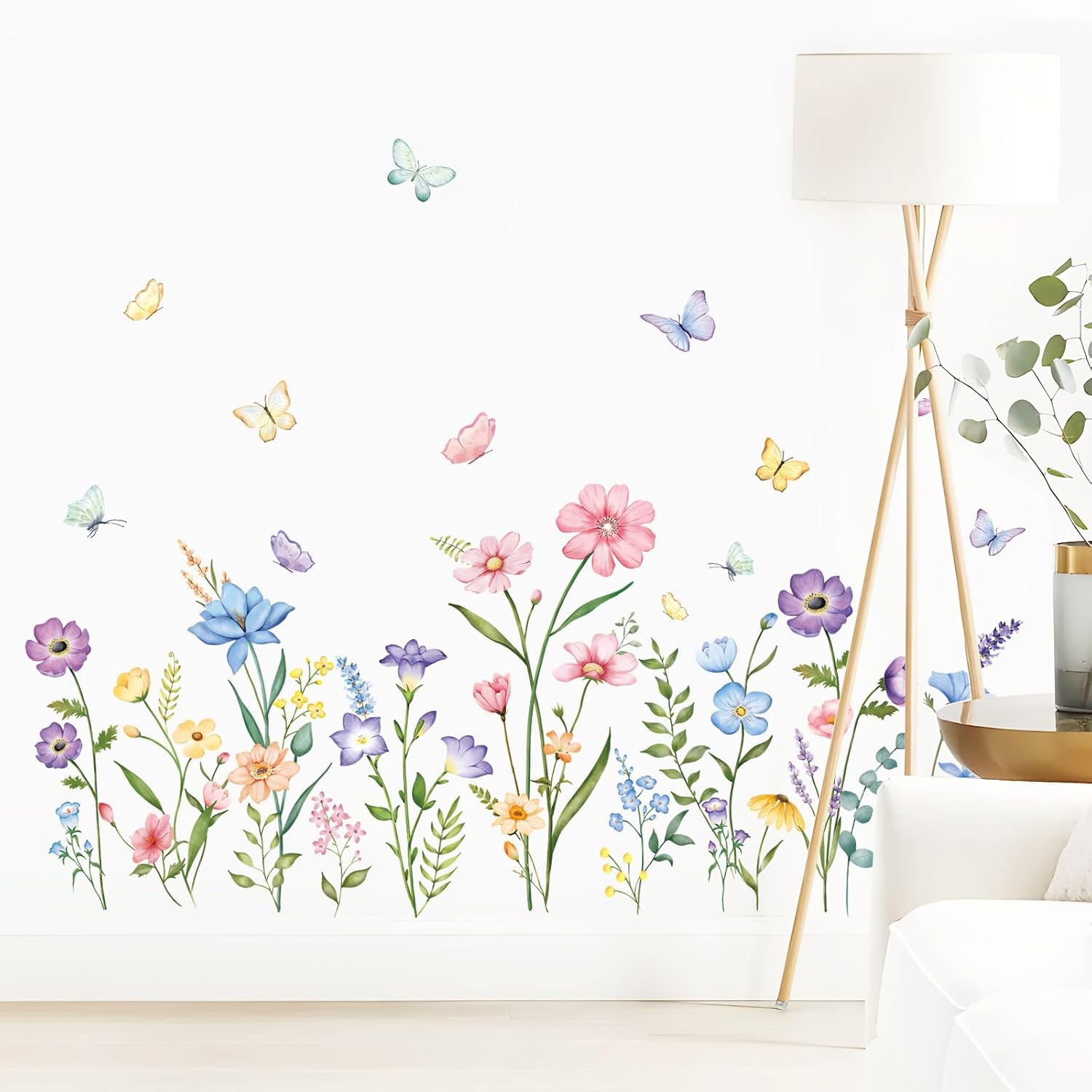 Flower Wall Decals Watercolor Wildflower Grass Butterflies Wall Stickers Peel / Watercolor Flower