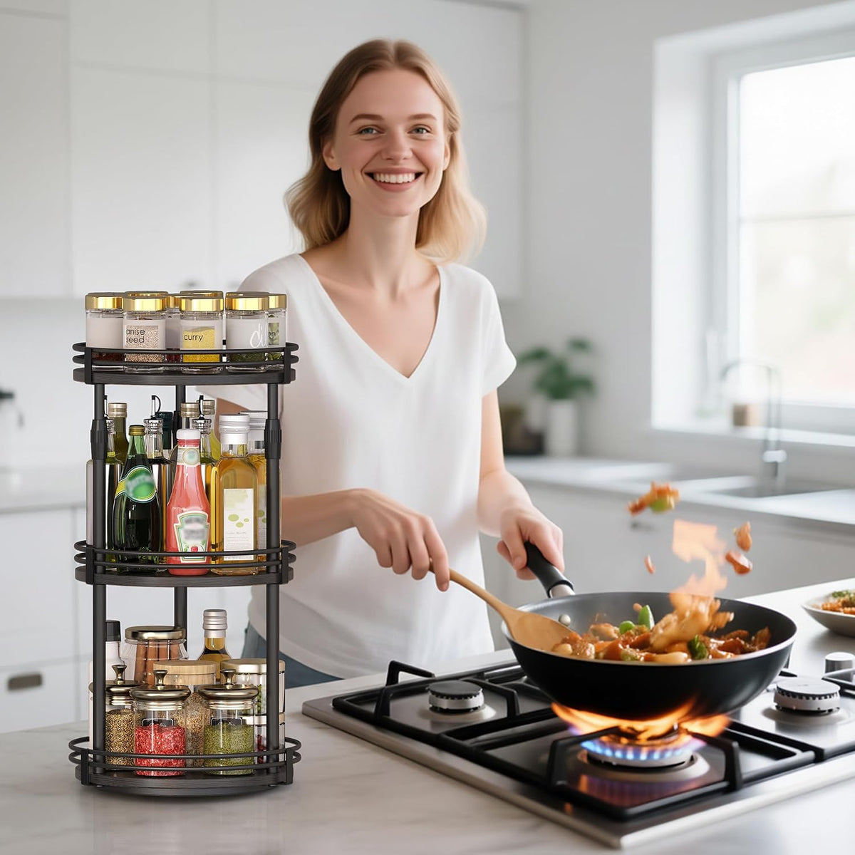 Across-star Lazy-Susan-Organizer-Spice-Rack, 3-Tier Rotating Spice Organizer for Cabinet Pantry, Seasoning Holder Shelf