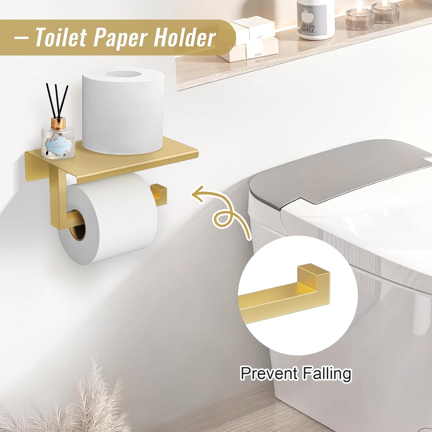 YACVCL Brushed Gold Bathroom Hardware Accessorie Set 23.6 Inch Towel Bar Set 5-Pieces Towel Rack&Holder Set for