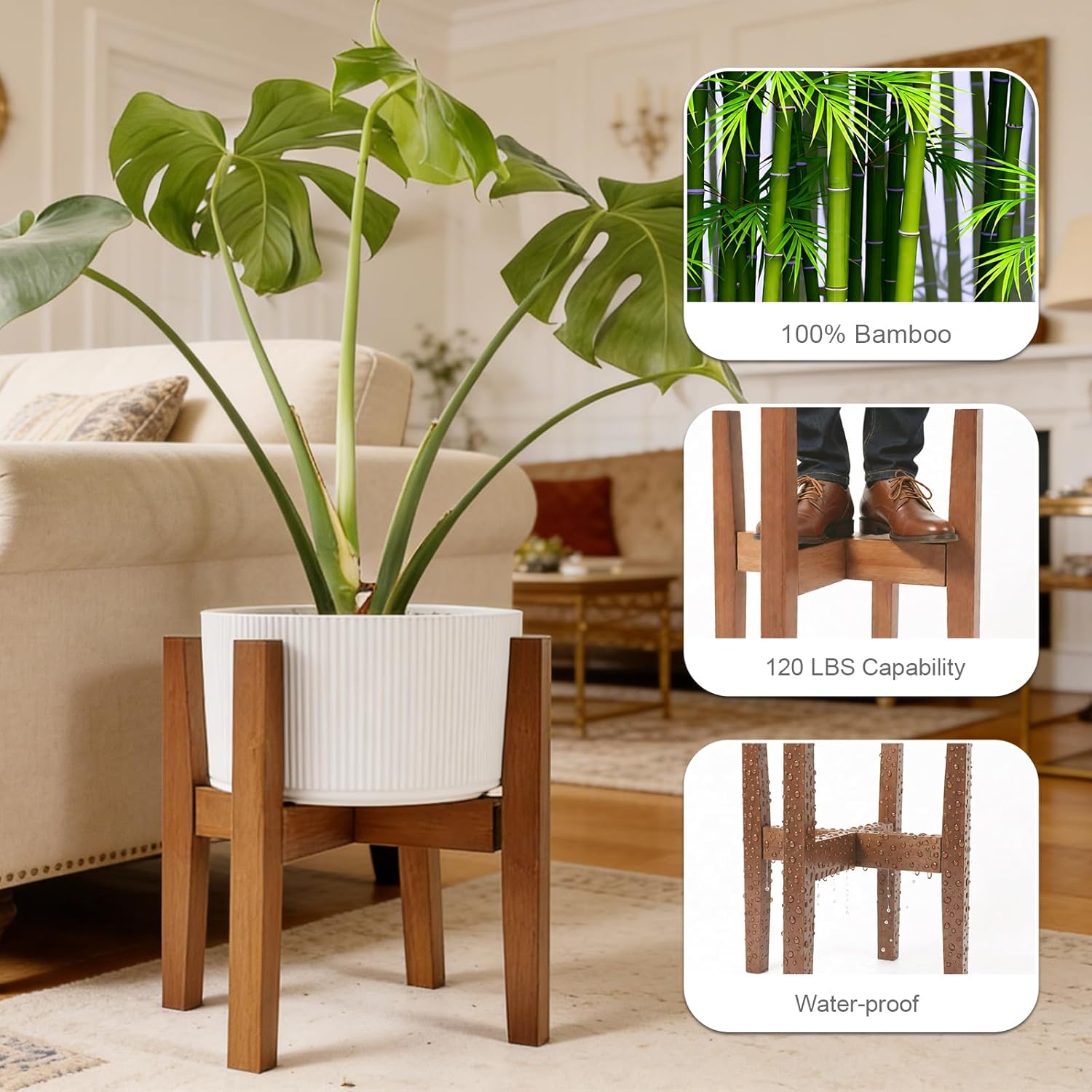 Bamboo Plant Stand Indoor / Natural / 12 Inch