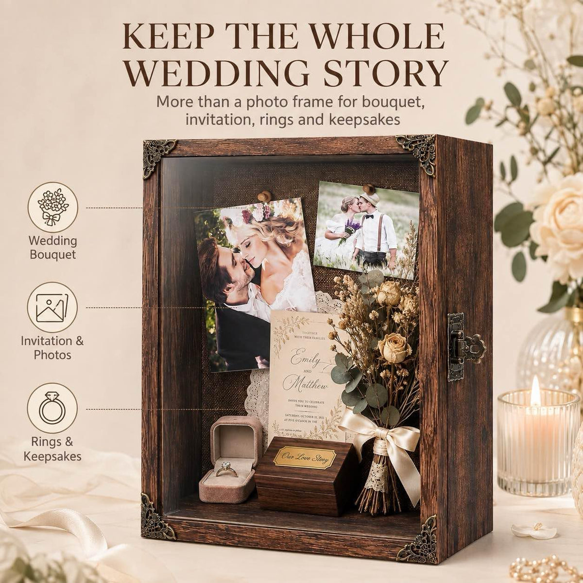 Deep Shadow Box Frame 11x14, 4.7in Depth Shadow Boxes Display Case with Soft Linen PIN Board, Vintage Charred Finish &