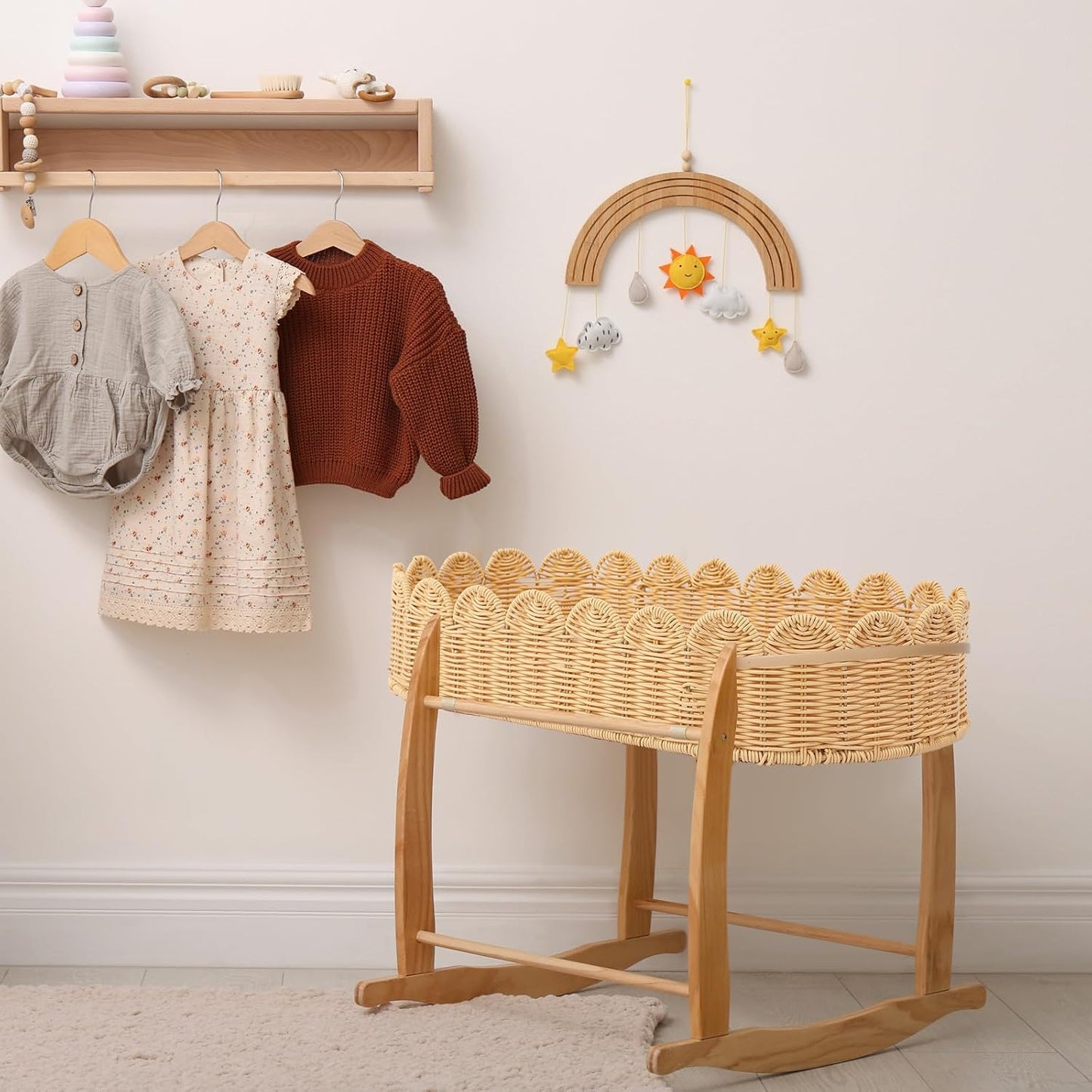 Handmade Scalloped Rattan Baby Changing Basket Changing Table Basket for Baby / 30 x 16.5 x 5.1