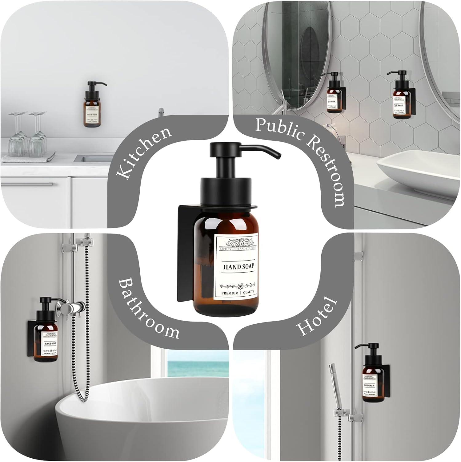 8.5oz Brown Glass Soap Dispenser 2 Pack for Kitchen Bathroom Black | Leakproof conditioner and hand soap pump set with