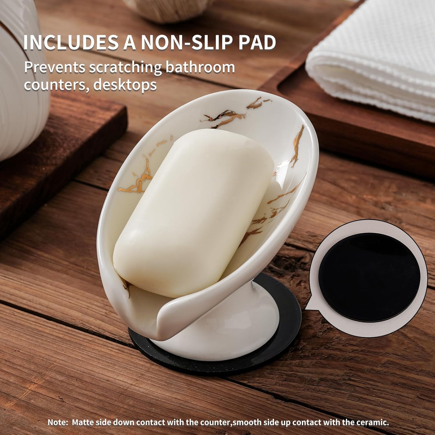 Soap Holder Self Draining Leaf Shape Soap Dishes / Small Size-marble White