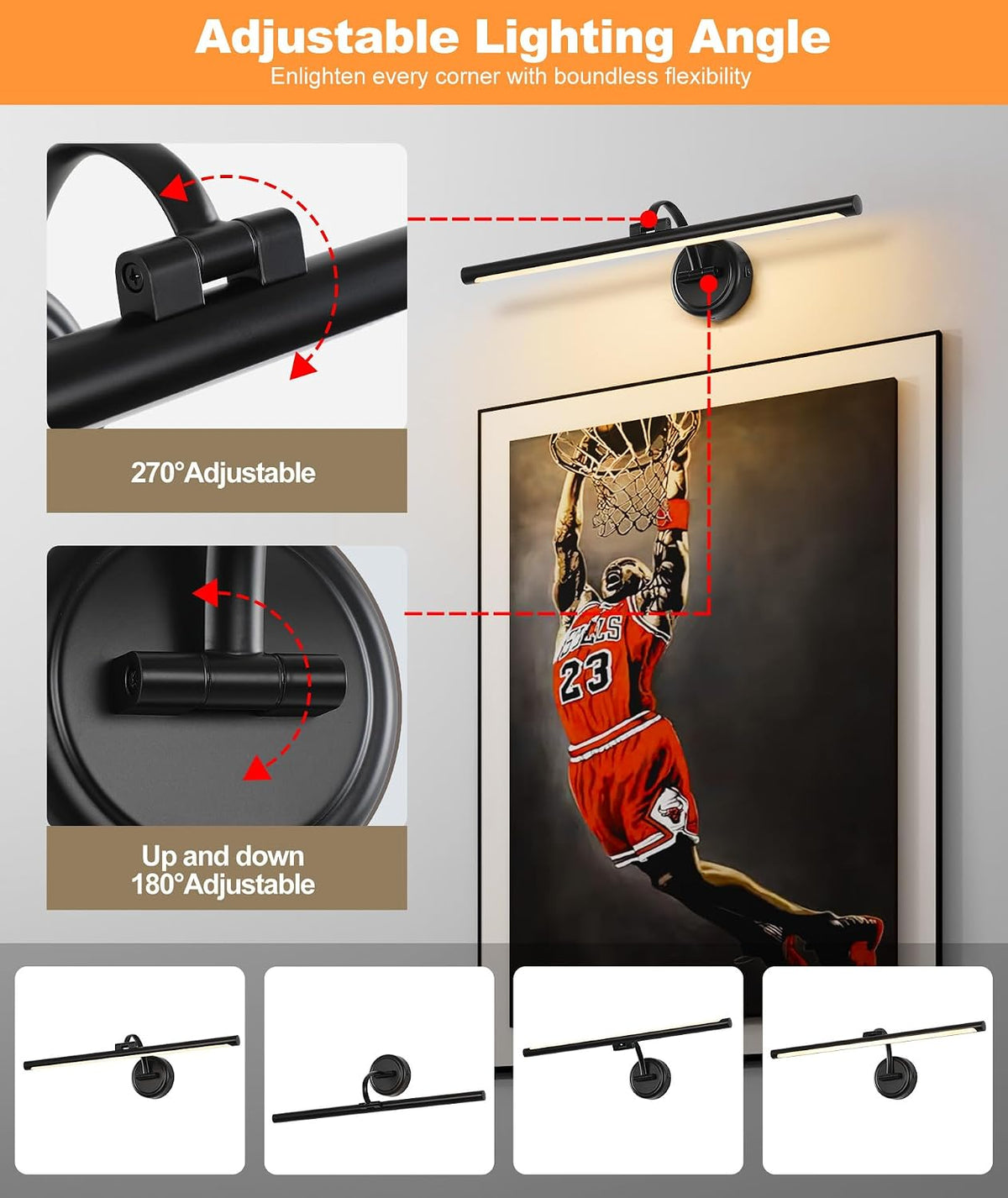 LED Picture Light,Cord-free Picture Frame Light for Wall, 5000mAh Rechargeable Art Lights, Cordless Battery Wall Sconce