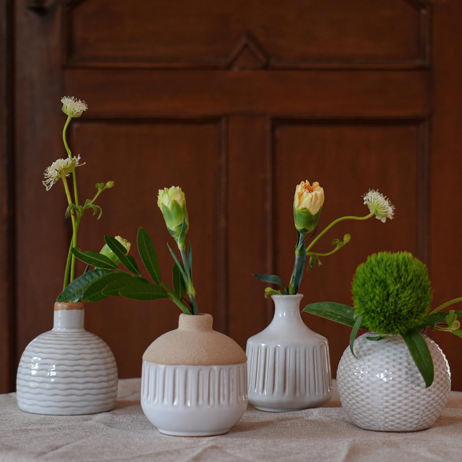 Boho Minimalist Small Ceramic Vase / Antique / Antique White / Set of 4