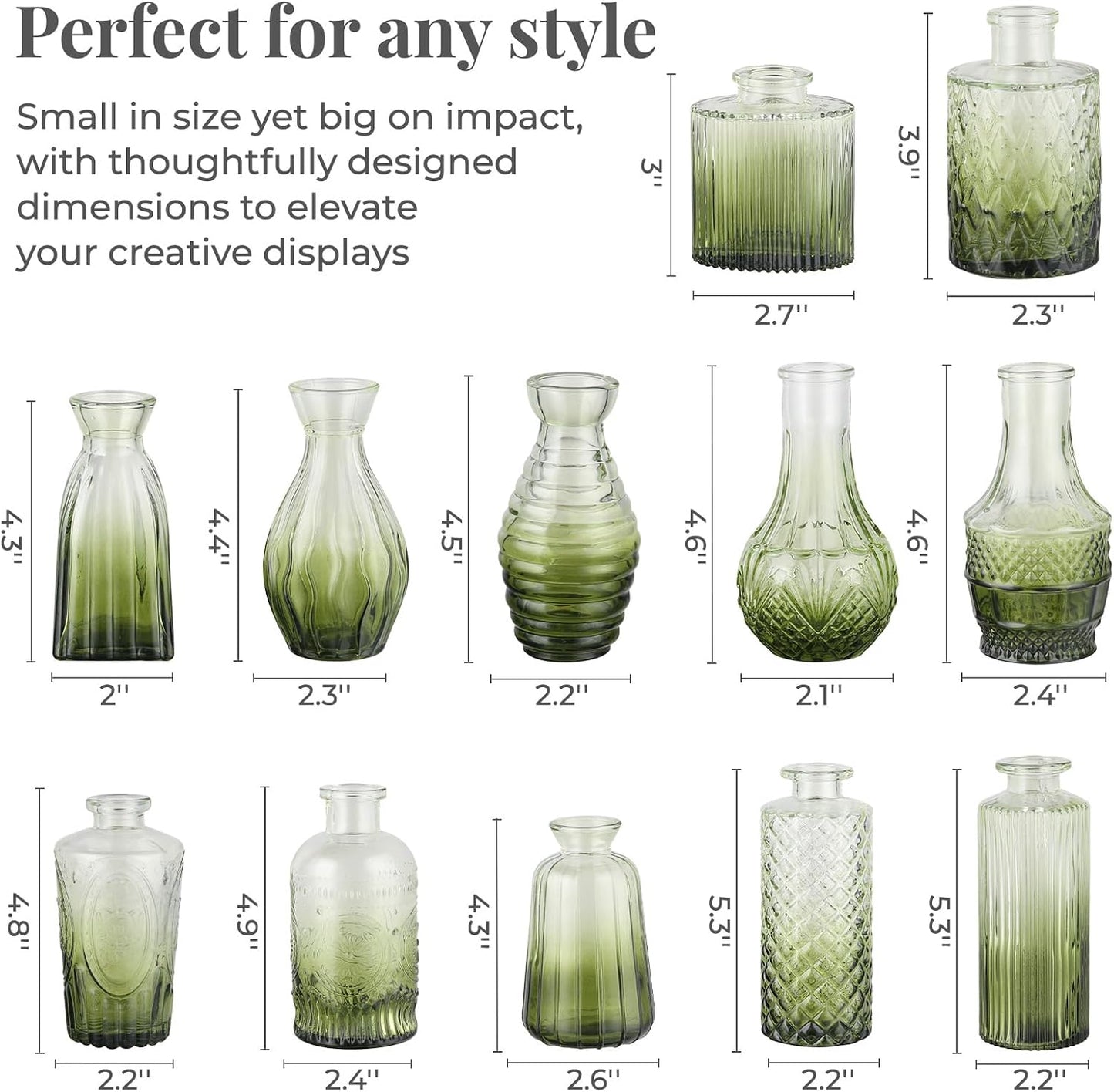 Glass Vase / Small Vase / Green / Set of 12