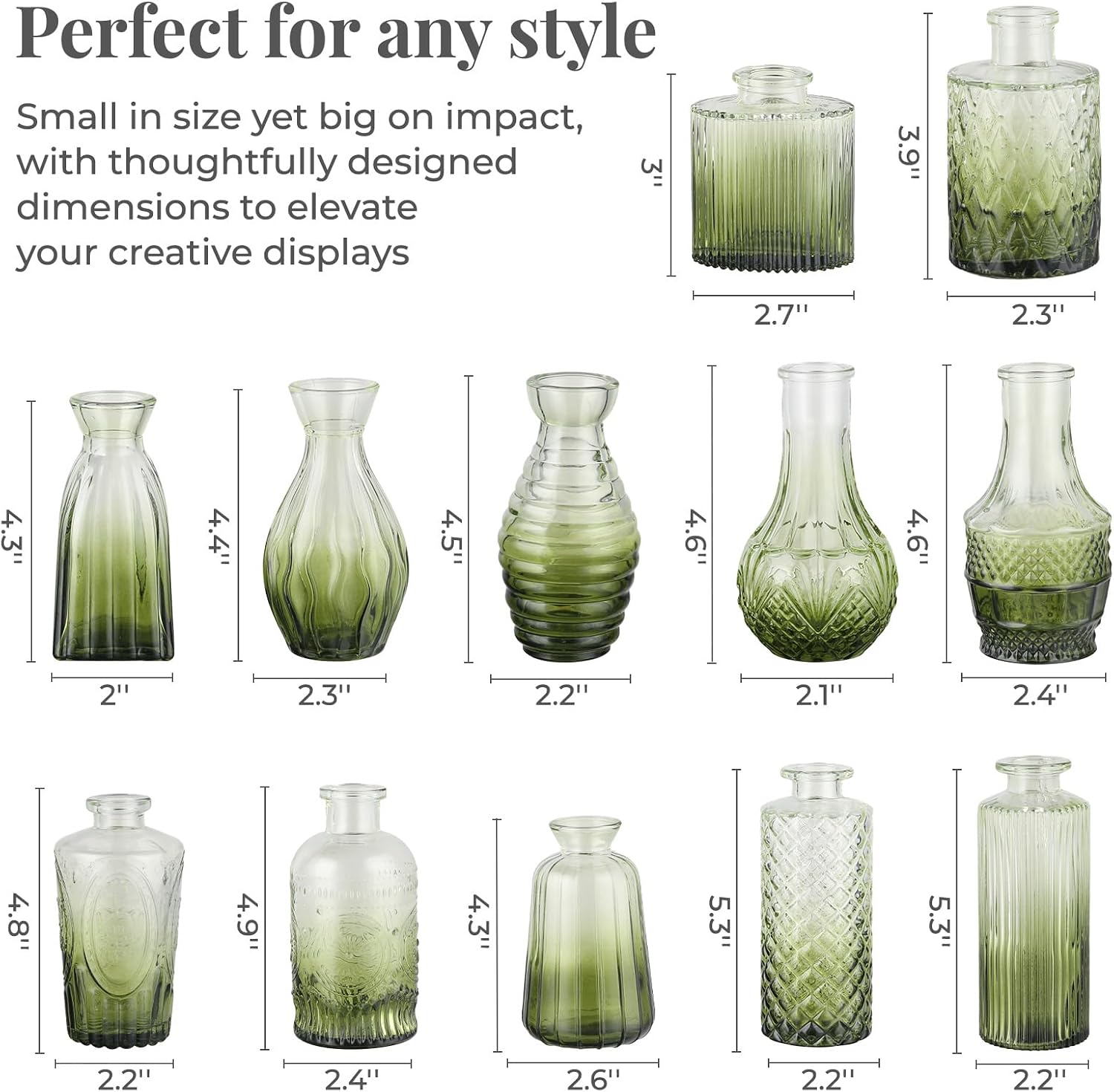 Glass Vase / Small Vase / Green / Set of 12