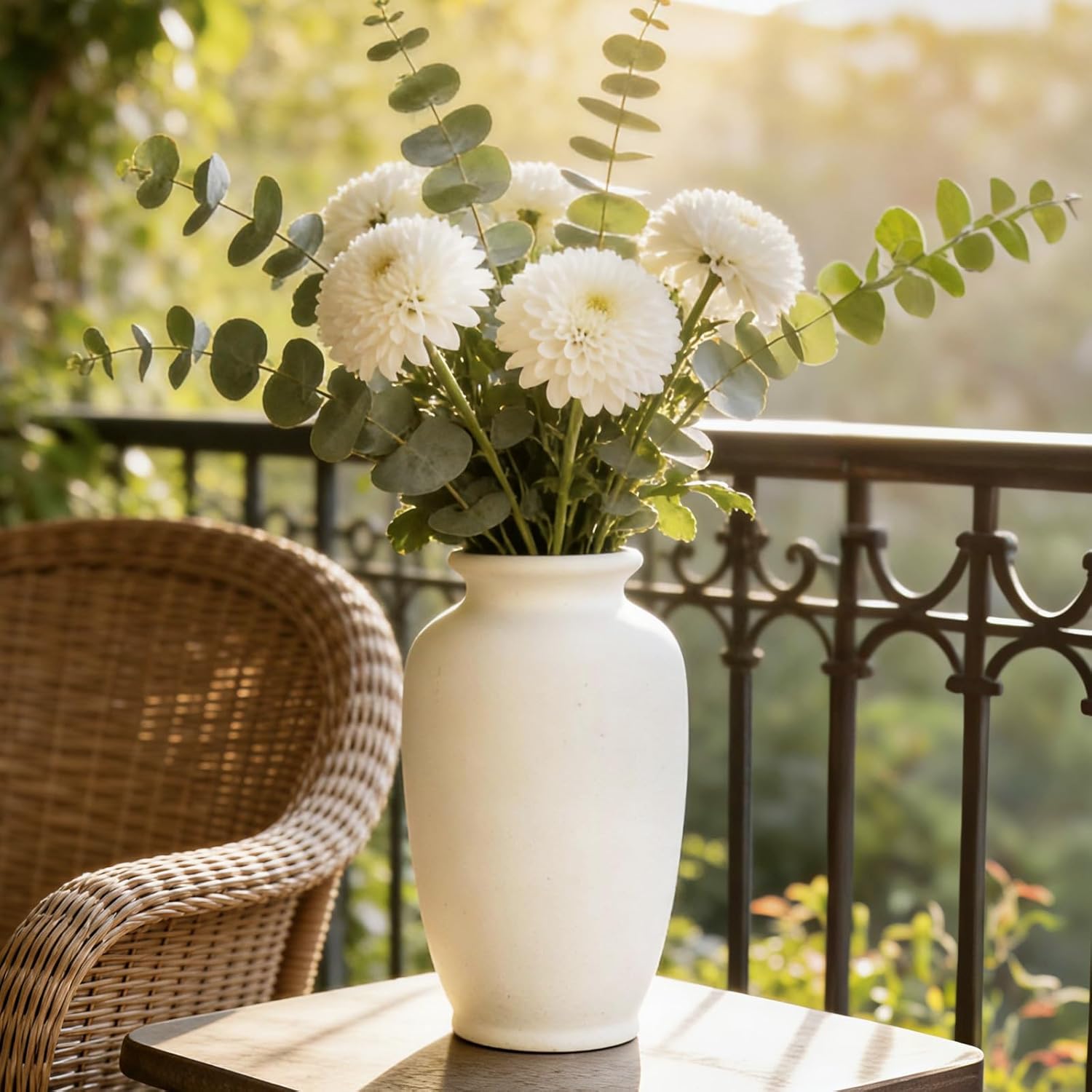 White Ceramic Vase-Boho Decorative Vase / White L