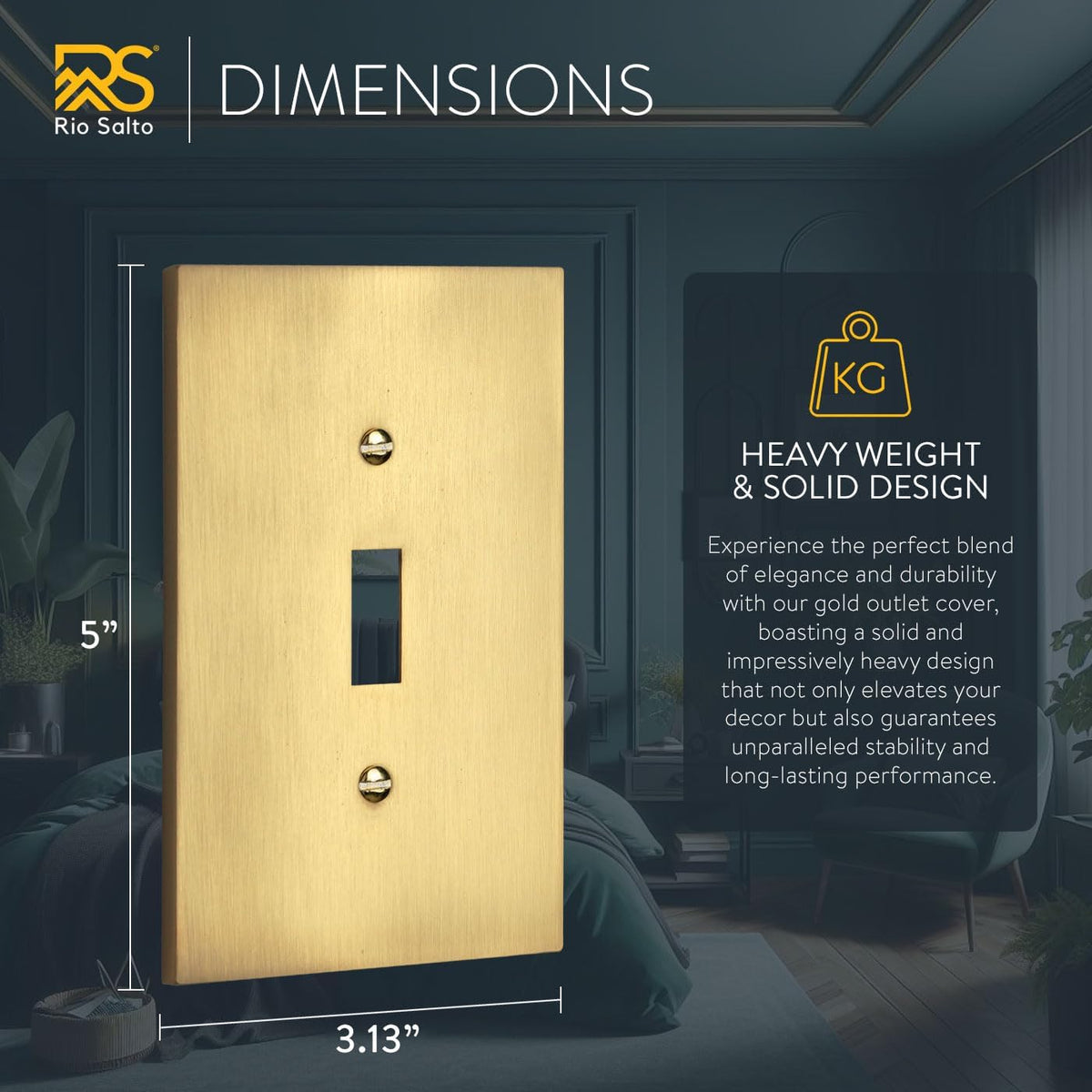 Rio Salto Toggle Switch Plate Flip Switch 1 Gang Brushed Brass Gold Metal — Outlet Covers Light Switch Cover Wall