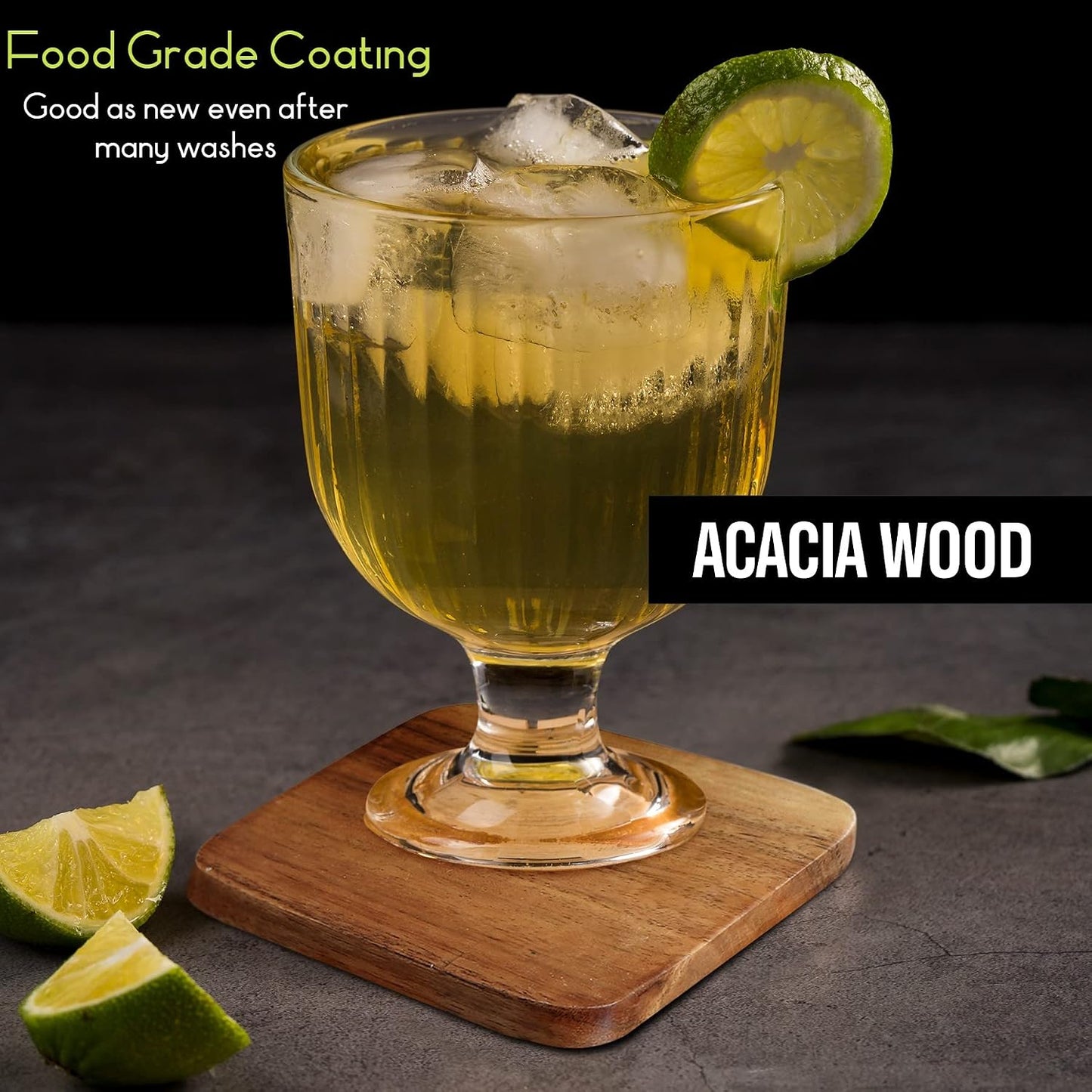 Acacia Wood Handcrafted Square Coasters / Set of 6
