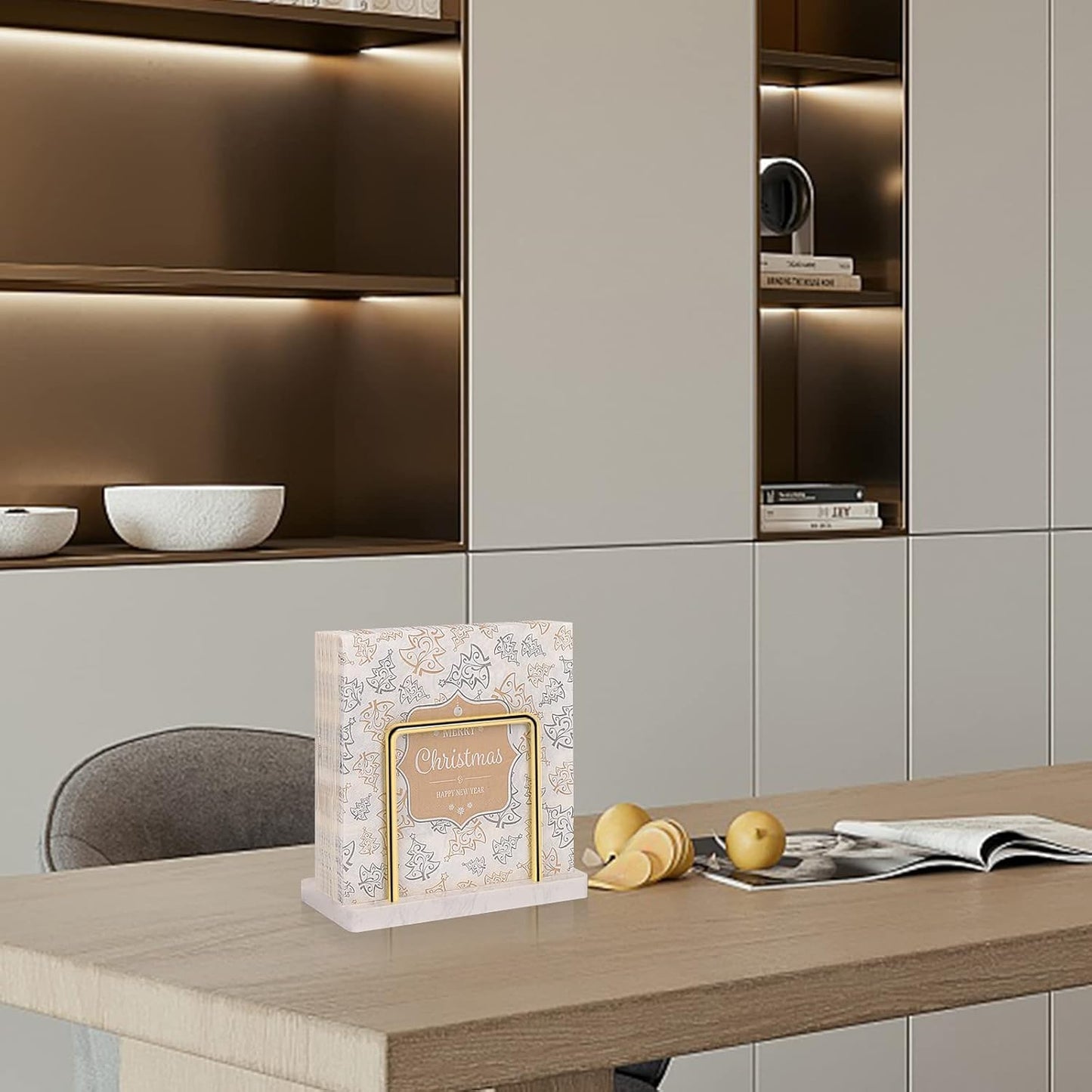 Napkin Holder / Metal Napkin Storage Modern Freestanding Tissue Paper Dispenser / Gold / Marble