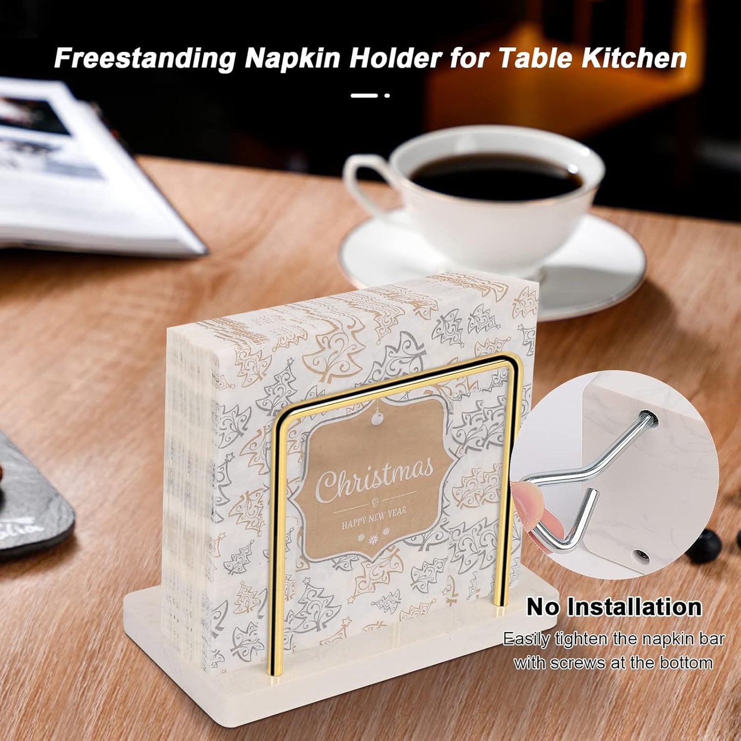 Napkin Holder / Metal Napkin Storage Modern Freestanding Tissue Paper Dispenser / Gold / Marble