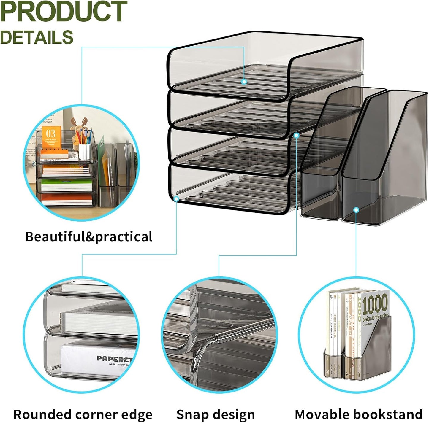4-Tier Acrylic Paper Tray Organizer / Brown / 15.5 x 12.6 x 11