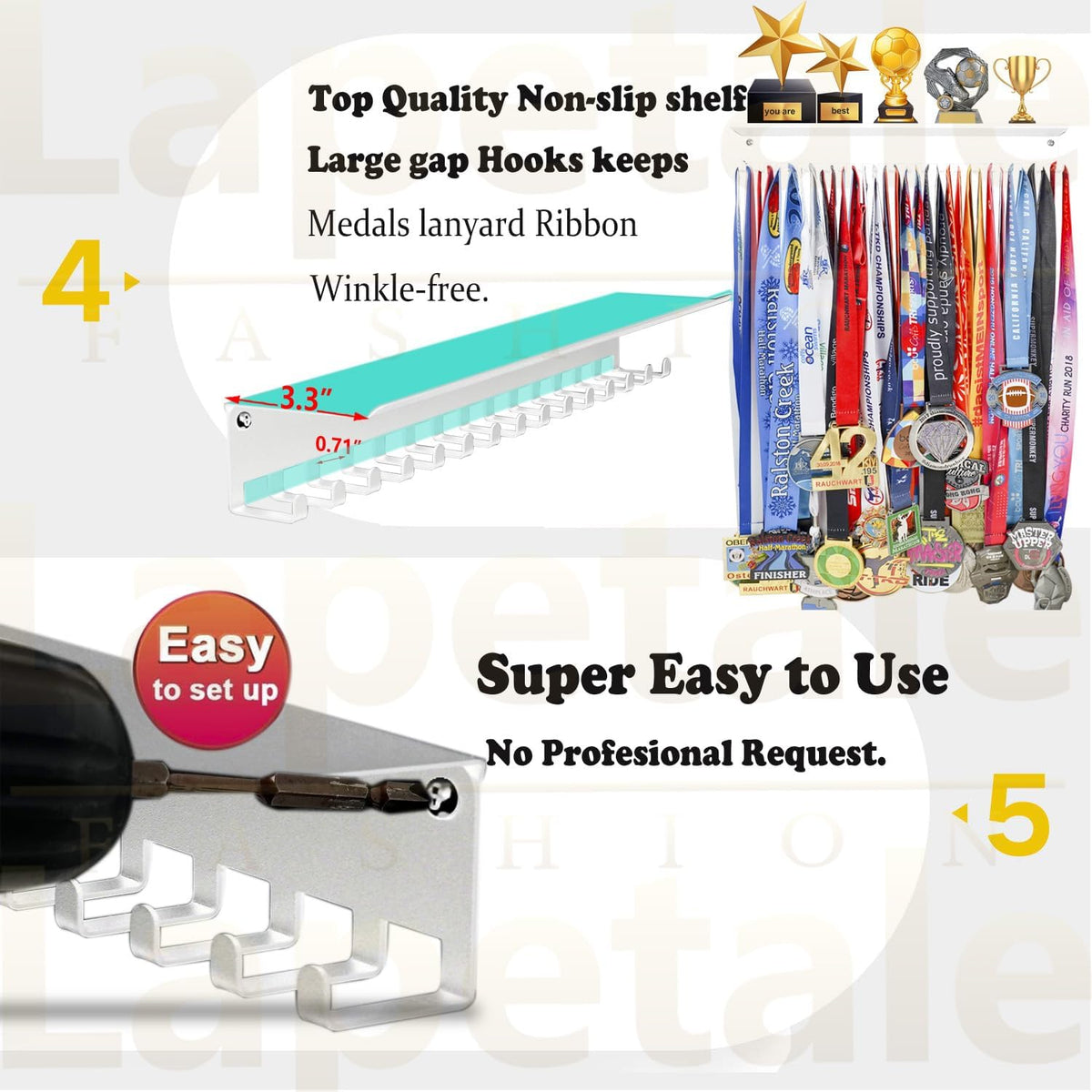 Non-Slip Trophy Shelf,Trophy and Medal Display Shelf, Medal Hanger Display For Wall with 16inchL,Shelves For Trophies