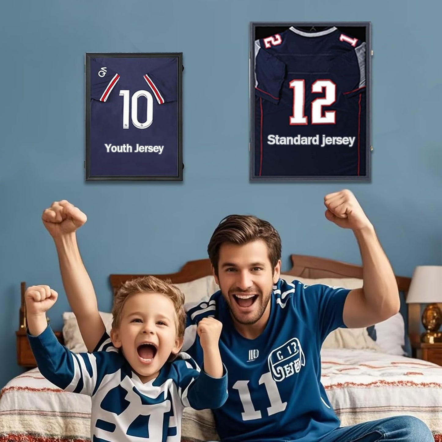 IHEIPYE Kids Jersey Frame Display Case Sport Small Jersey Shadow Box Black | Lockable, Black Lock, UV Protection
