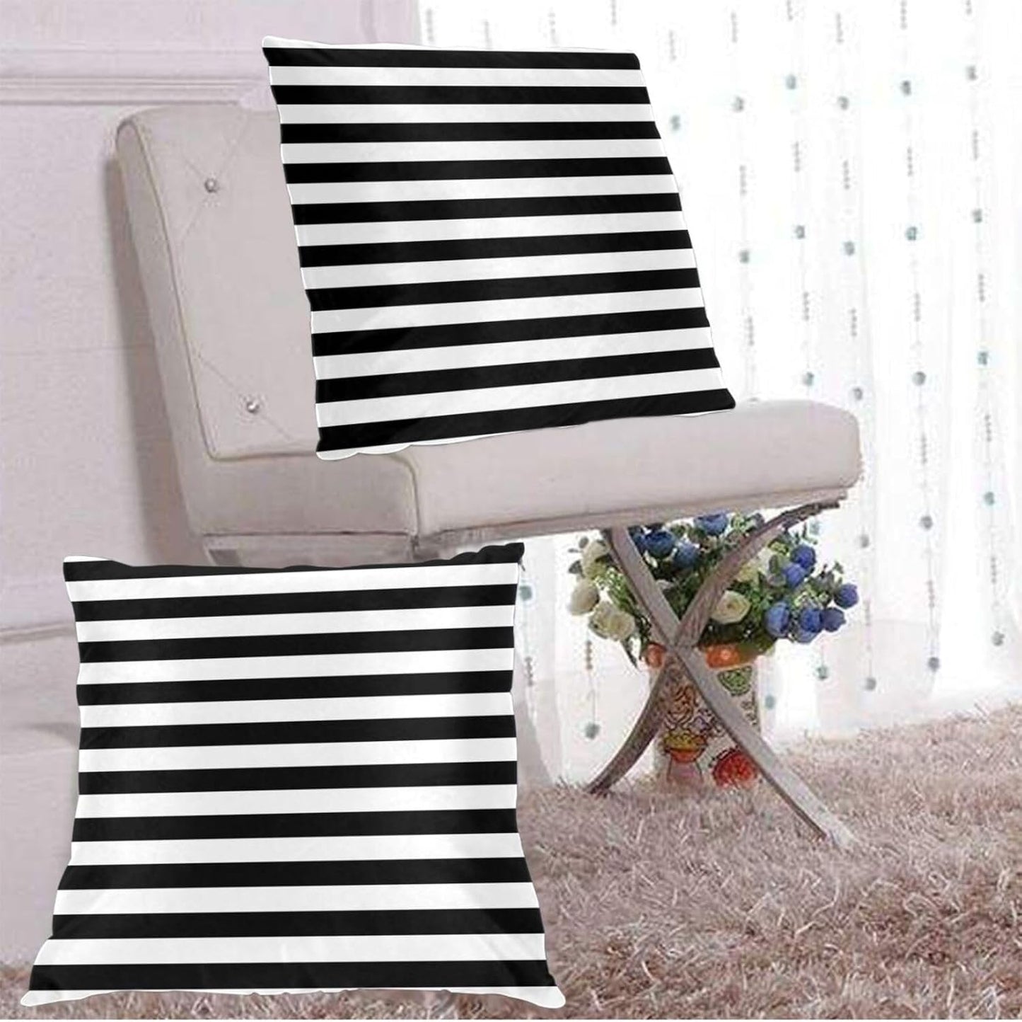 Throw Pillow Covers Pillow Cases Decoration Cushion Cover / Stripe Black White / 18 x 18 / Set of 2