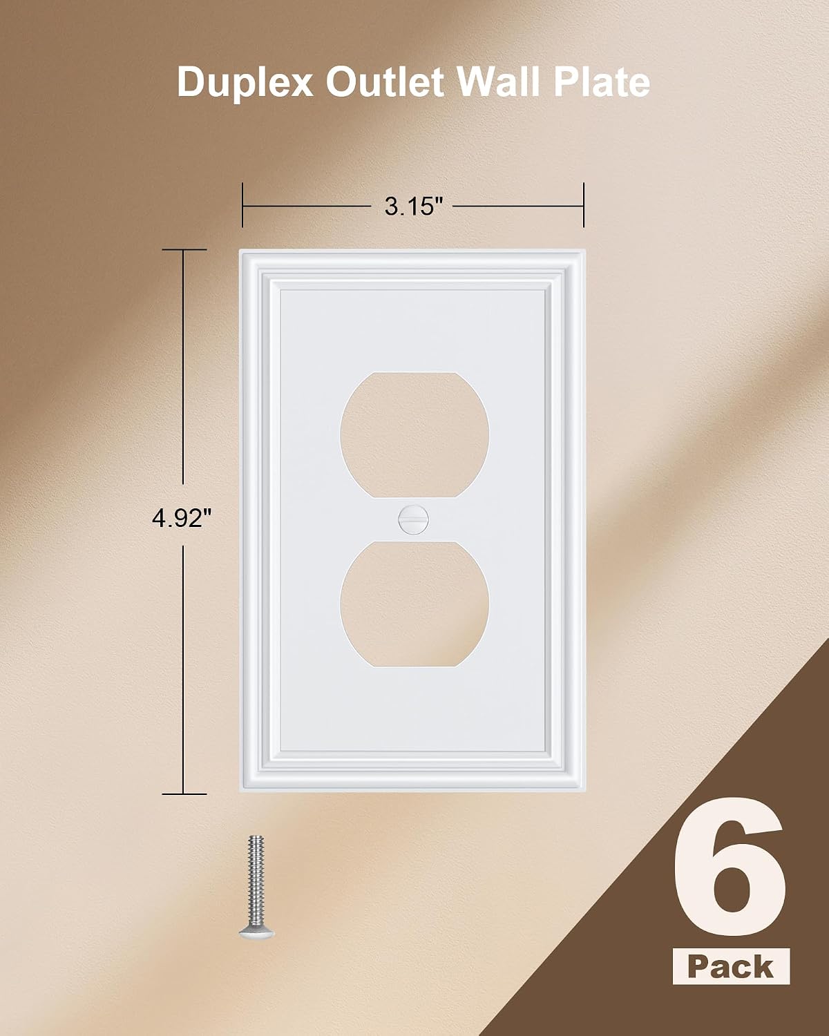 6-Pack Zinc Alloy Single Duplex Outlet Cover Plate, Solid Receptacle Cover | Decorative Switch Plates and Outlet