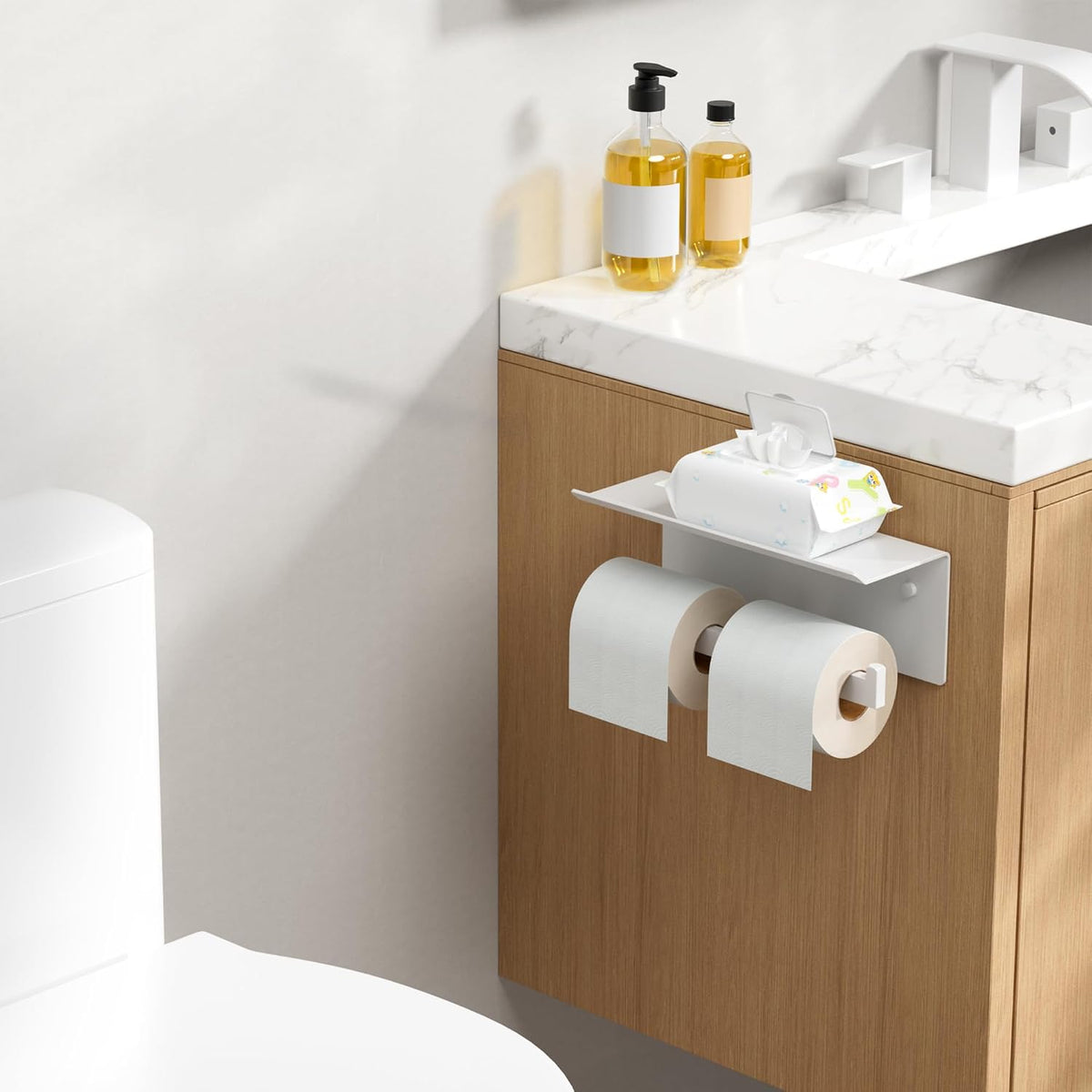 FORIOUS Toilet Paper Holder with Shelf, Commercial Toilet Paper Dispenser | White| SUS304 Stainless Steel Wall Mount