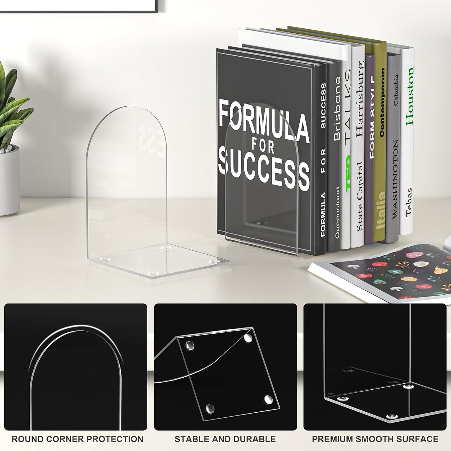 Book Ends / Bookends for Book Shelves and Desktop Organizer / Acrylic Bookends / Clear / Set of 8