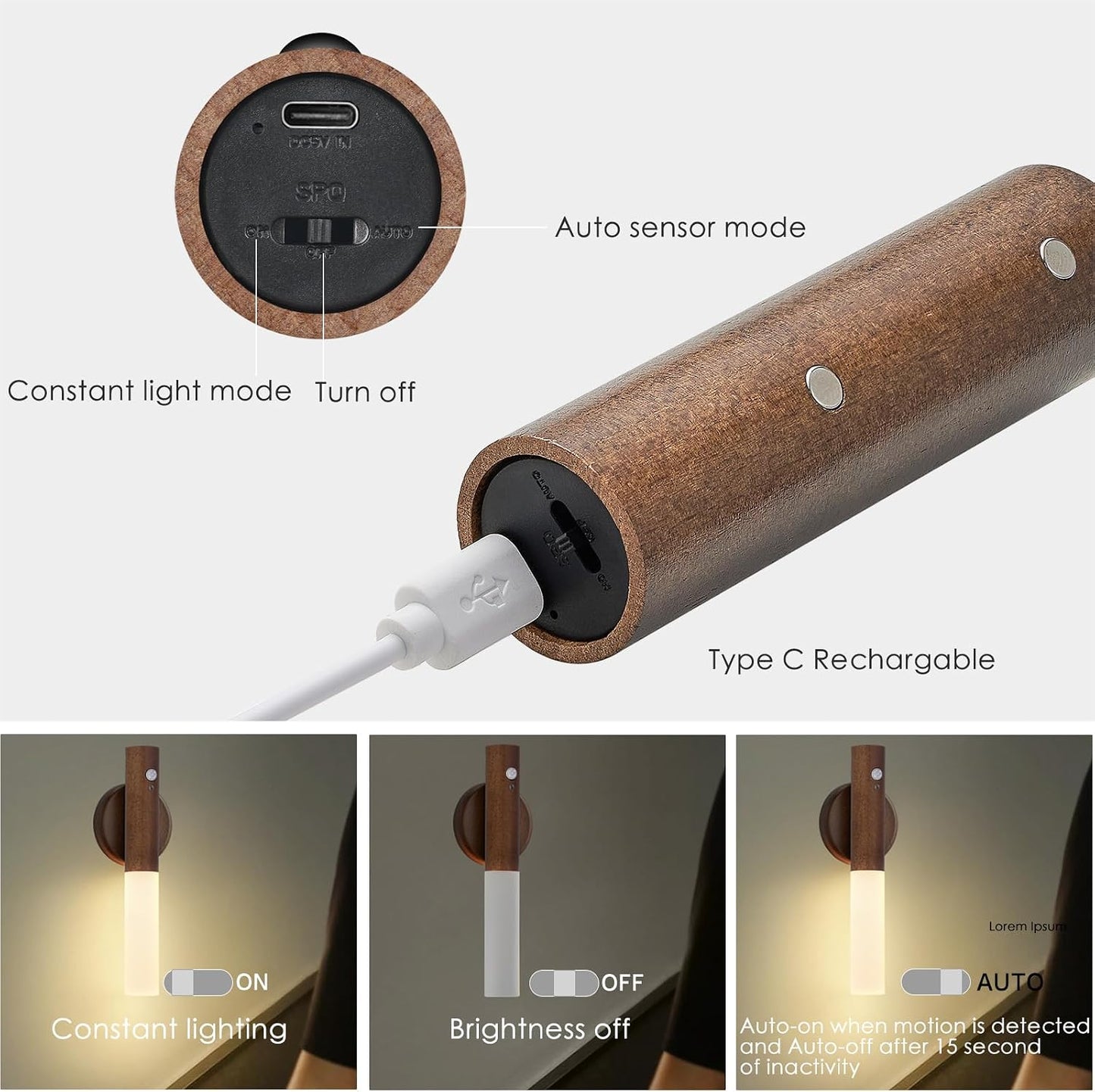 Montford Wall Sconces Set of Two Battery Operated, Motion Sensor Night Light Magnetic Wall Light Rechargeable Wall