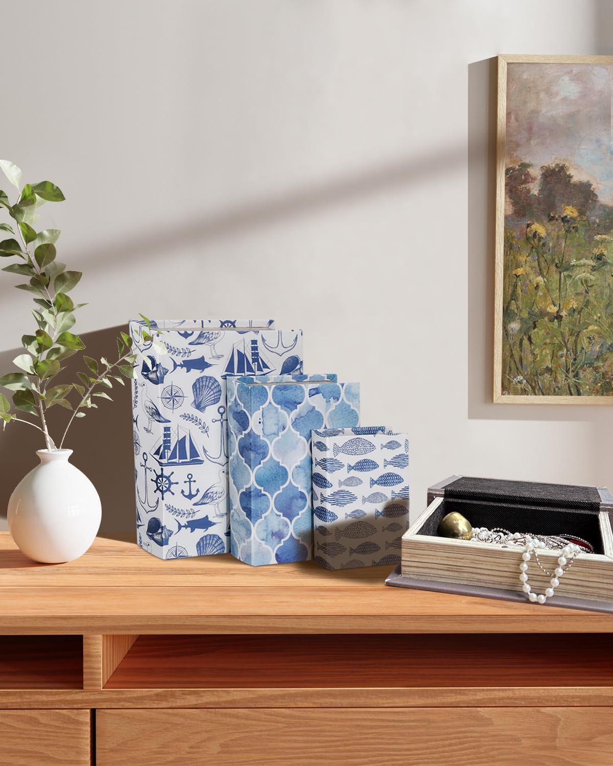 Vintage Faux Book Boxes / 3 x Ocean / Set of 3