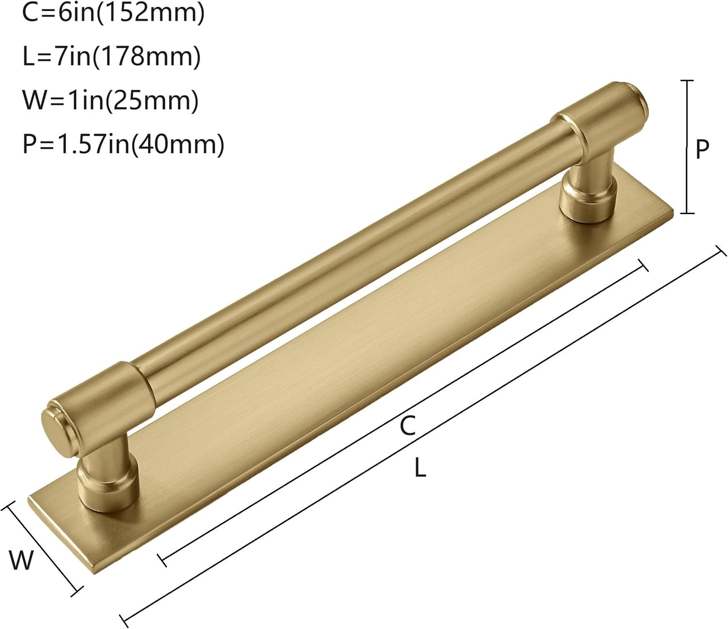 5 Pack 6 Inch（152 mm Center to Center Champagne Bronze Cabinet Pull Backplate with Base Plate Zinc Solid Satin Brass