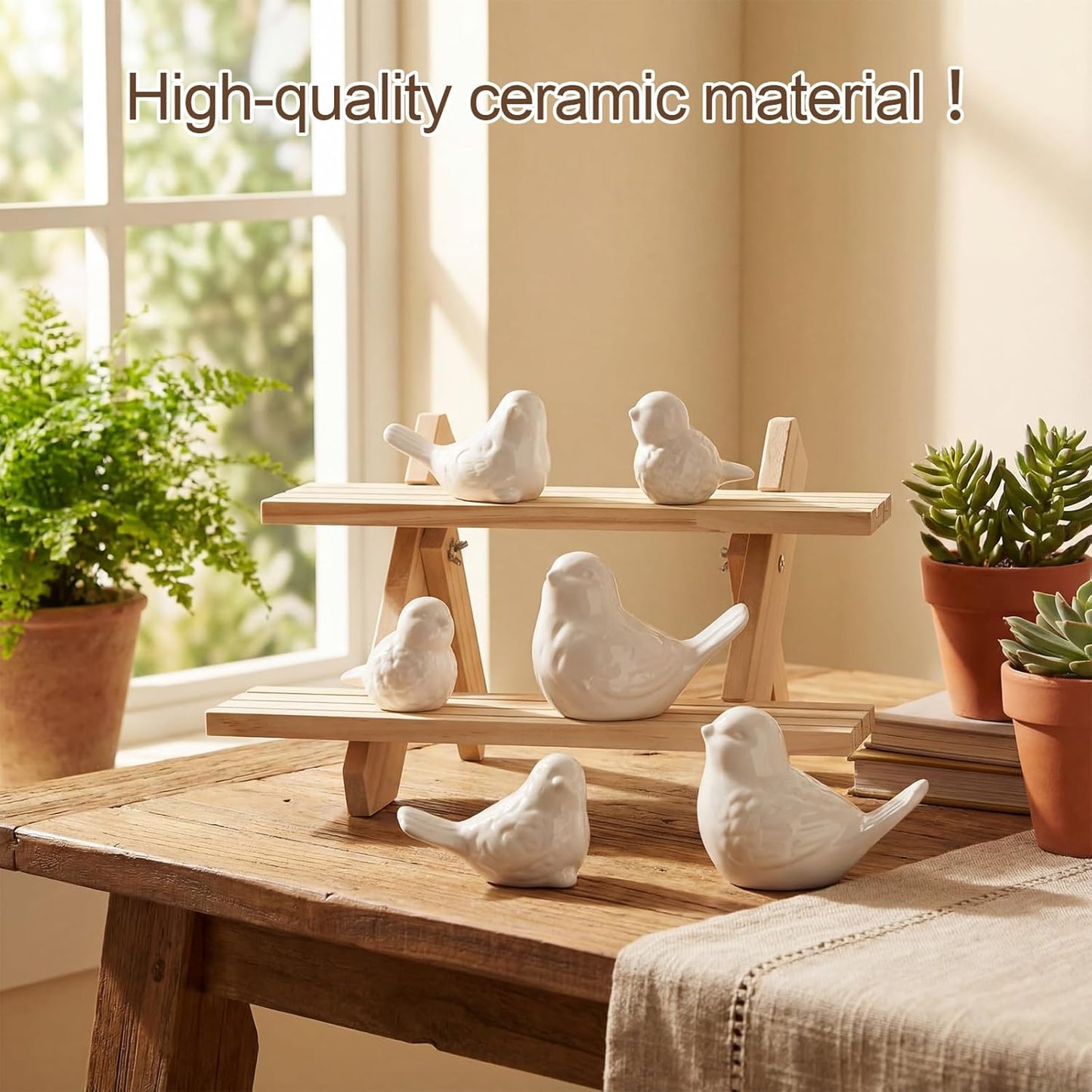 Ceramic Birds Figurines 3 Sizes Home Decor Statue / White / Set of 6
