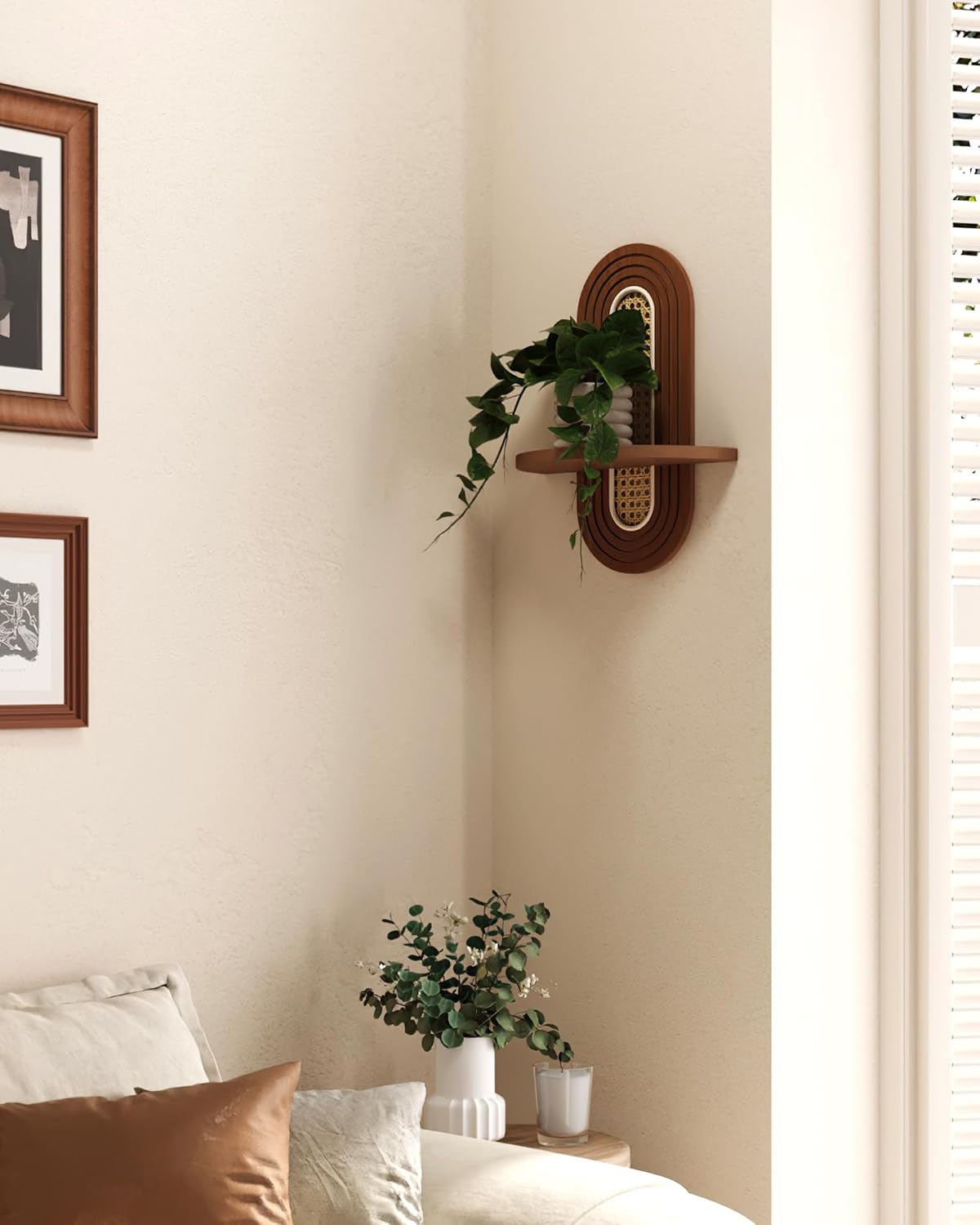 Boho Wall Decor Plant Wall Shelf / Wickerwork / 14.5'' Single / Brown