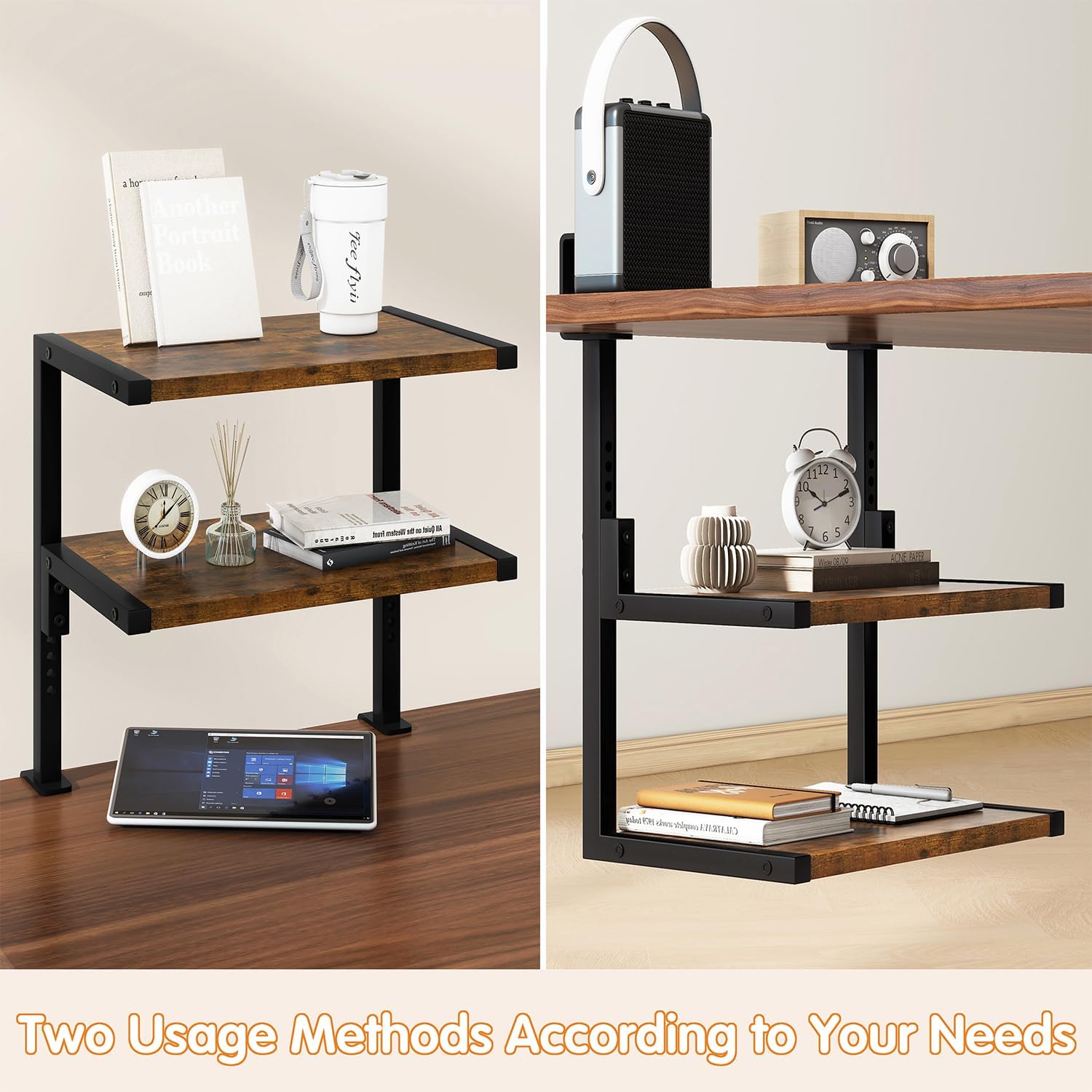 IBUYKE Clamp on Desk Organizer Shelf,Desk Extender Shelves UTMZ007H | 12.9 inches,2-Tier Adjustable Storage Shelves