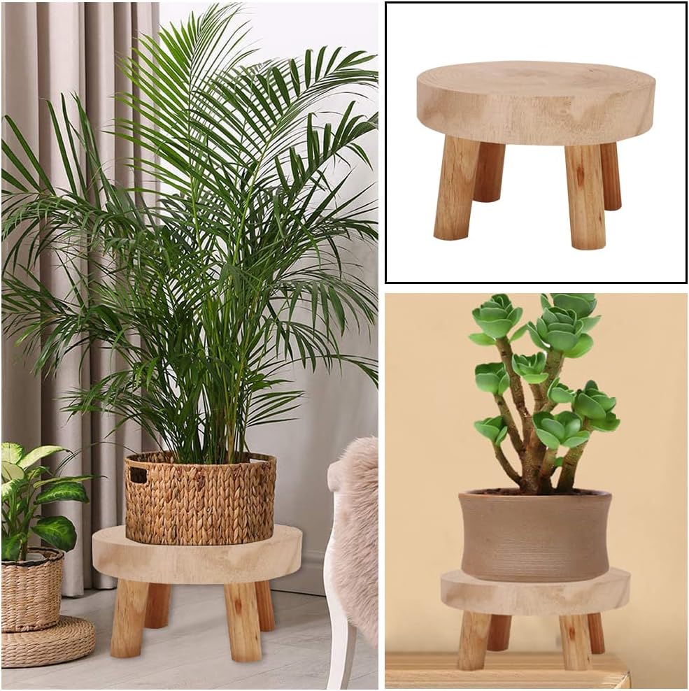 Small Solid Wood Garden Plant Pot Riser Display Stands Flower Pot Holder Indoor Round / 5.5 Inch