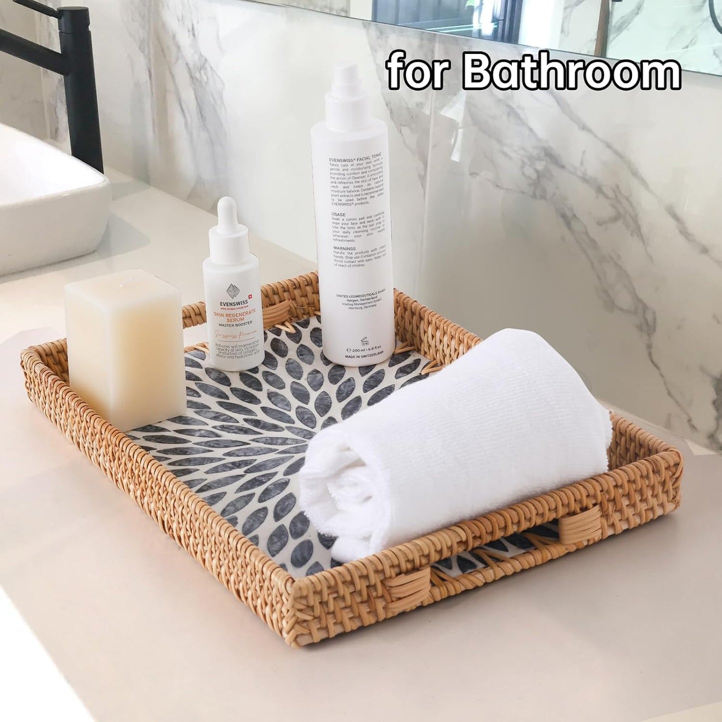 Rattan Serving Tray / Black Leaf
