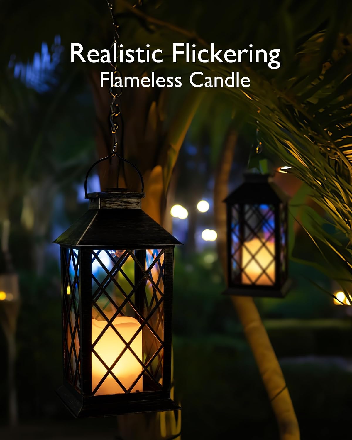Homemory 2 Pack 13'' Copper Solar Lanterns, Flickering Flame Hanging Lights | Realistic Flickering Flame Creates Cozy