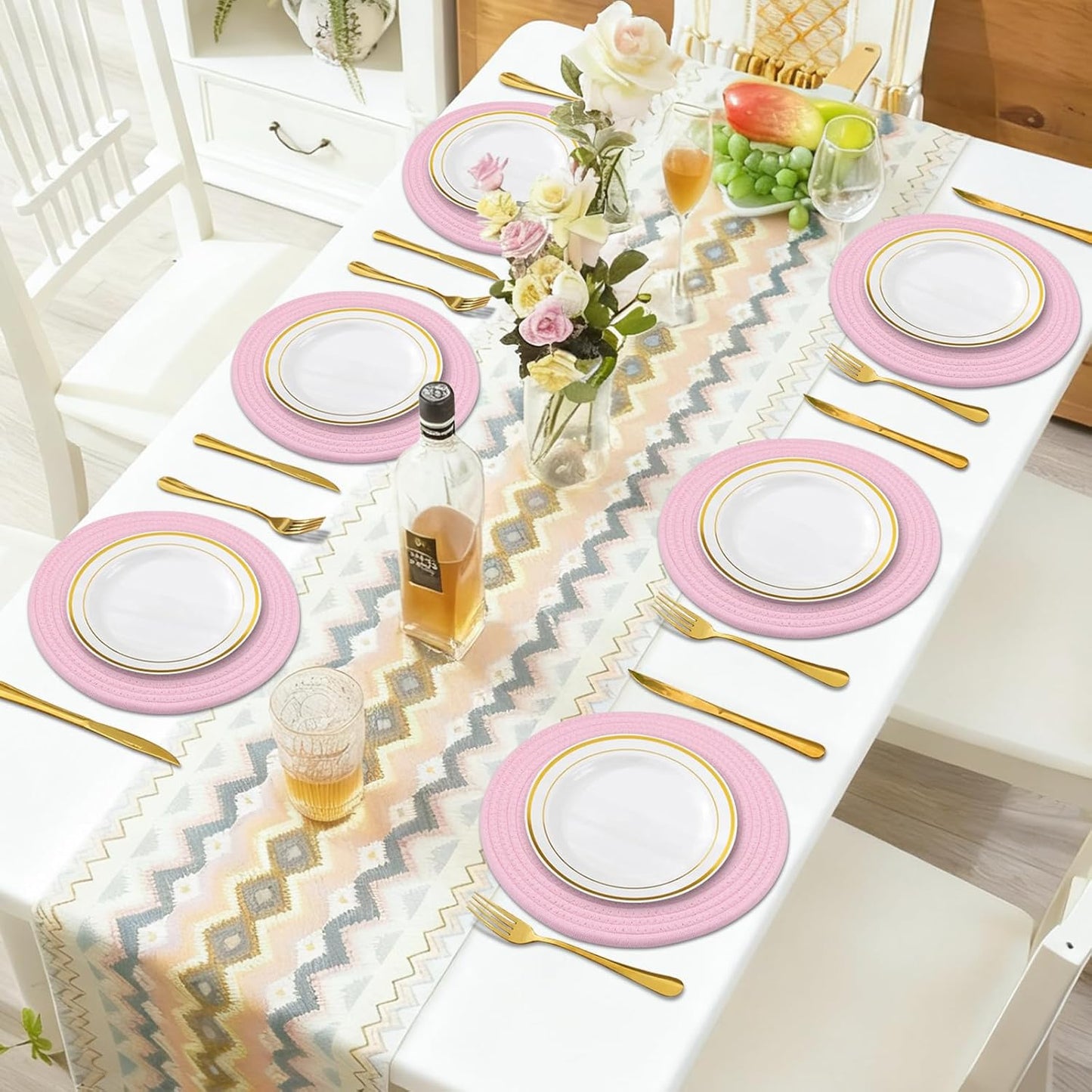 Round Placemats Set of 6, Cotton Rope Woven Table Mats, Hot Pads for Kitchen, Non Slip Heat Resistant Place Mats, 13