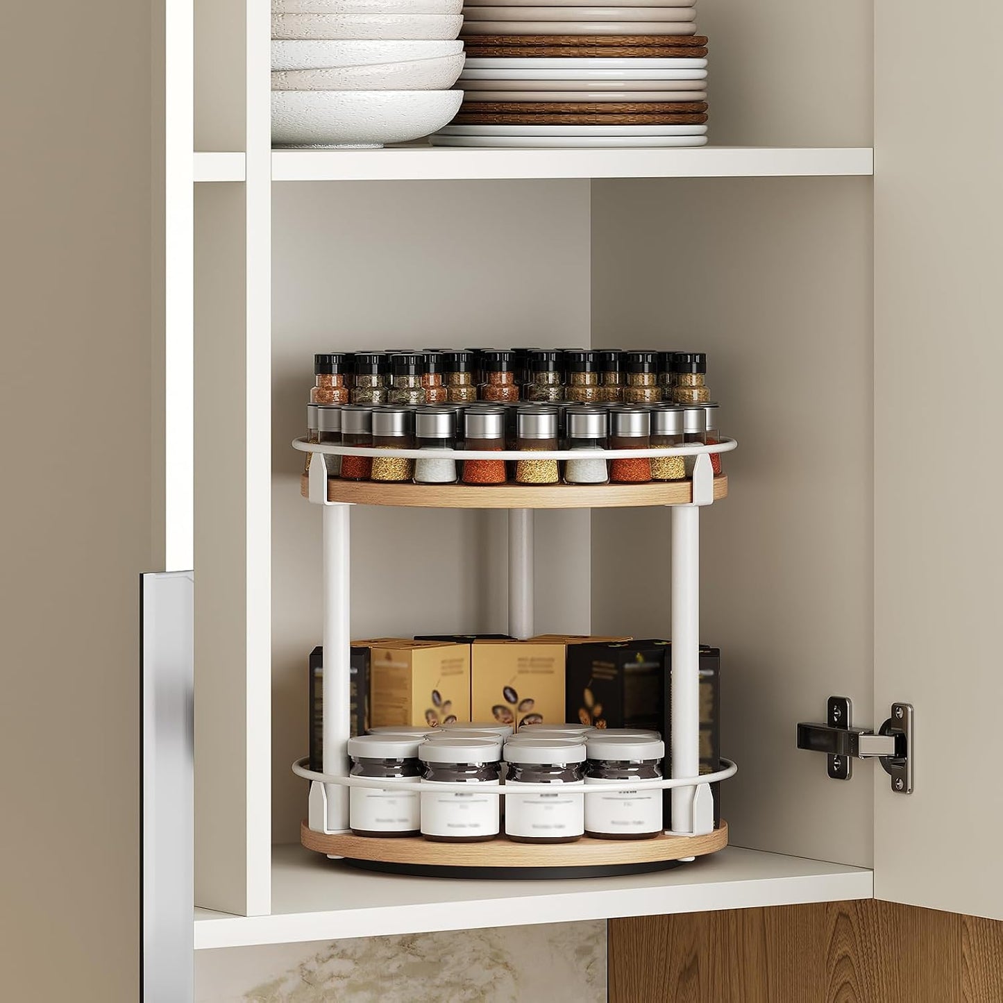 Lazy Susan Organizer, Rotating Spice Rack, 2 Tier Spice Turntable Organizer, Industrial Turntable Spice Holder, for