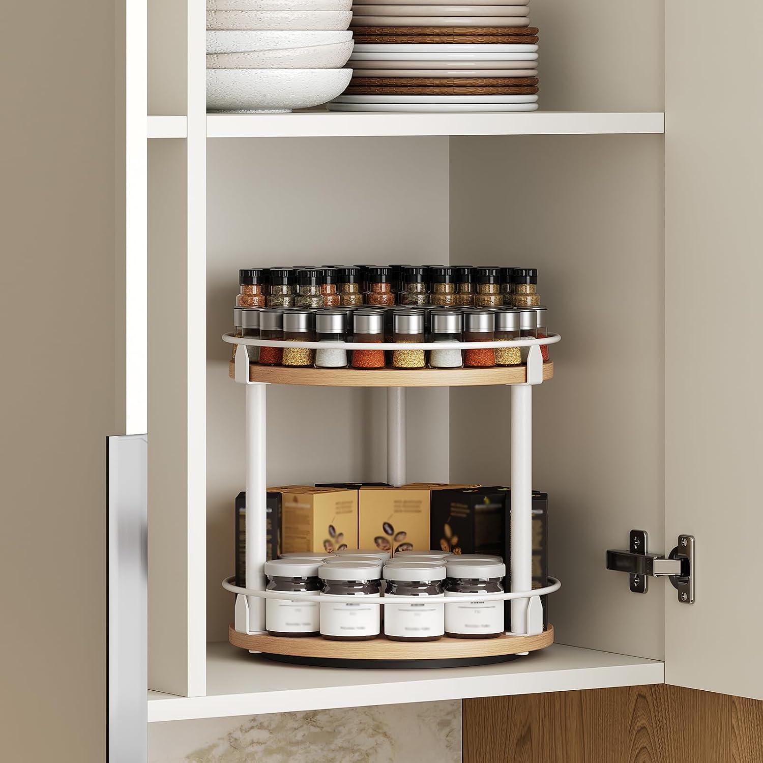 Lazy Susan Organizer, Rotating Spice Rack, 2 Tier Spice Turntable Organizer, Industrial Turntable Spice Holder, for