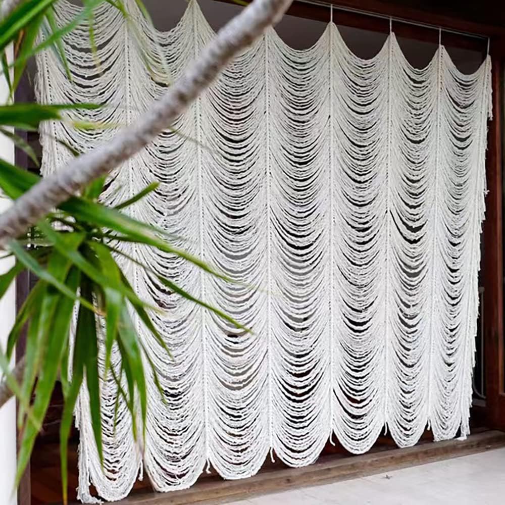 Macrame Curtain Boho Curtain Doorway Window Wall Decor Fiber Yarn Art Craftsmanship Bedroom / Ivory