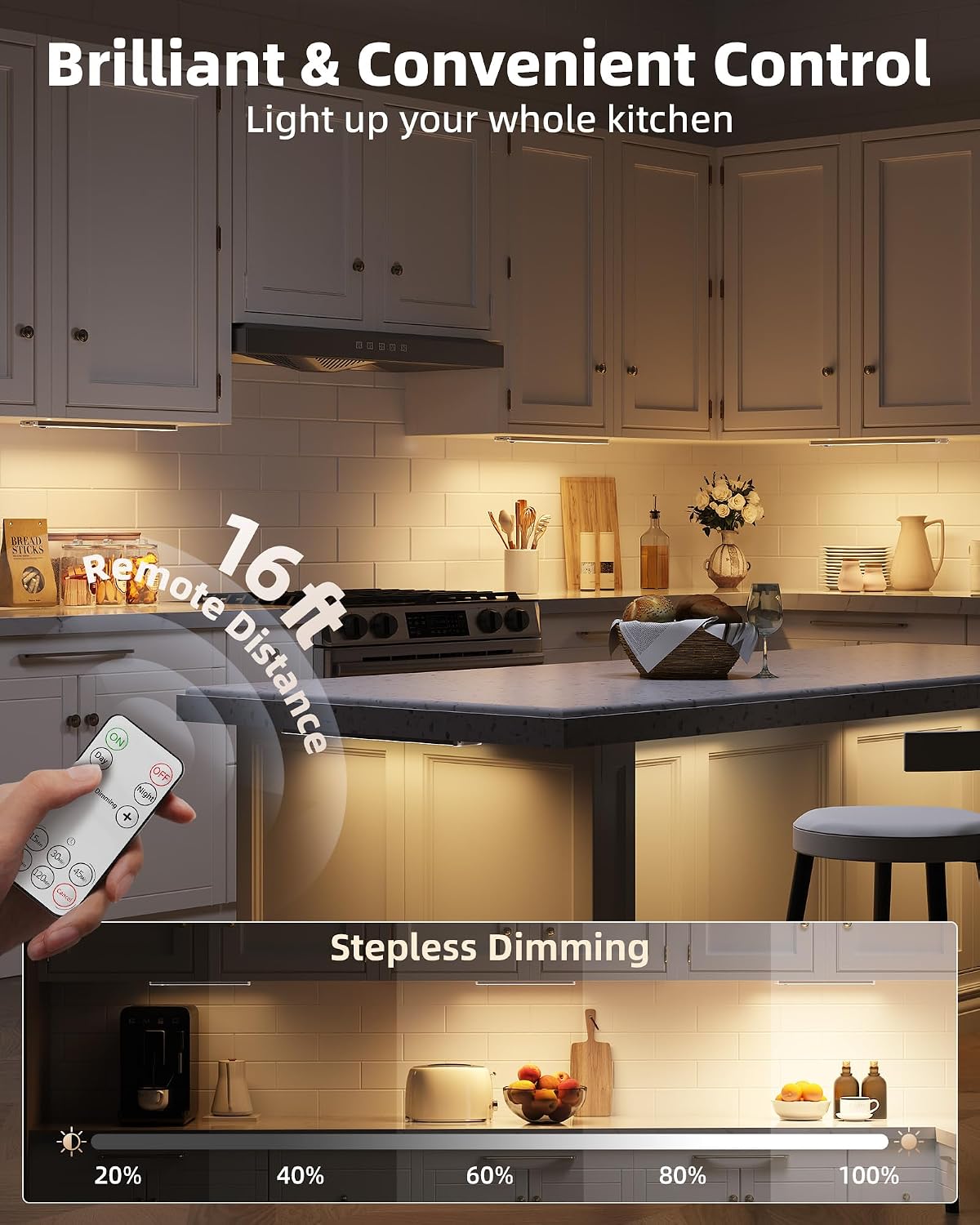 EZVALO 5-Pack Under Cabinet Lighting with Charging Station, 2400mAh Motion Sensor Light, LED Coutner Lights Wireless
