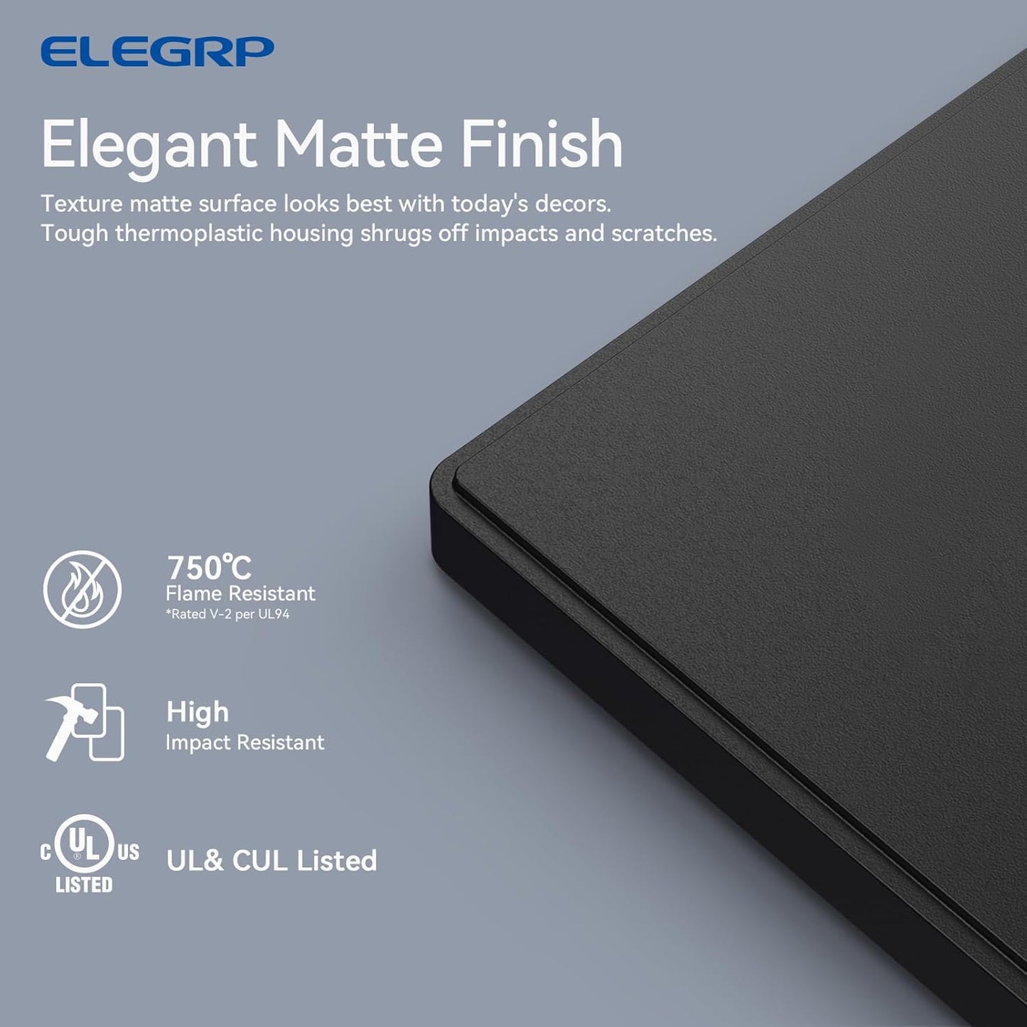 ELEGRP Blank Wall Plate Cover, 1-Gang Screwless Blank Outlet Plate, Mid-Size 4.88" x 3.13" Unbreakable Thermoplastic