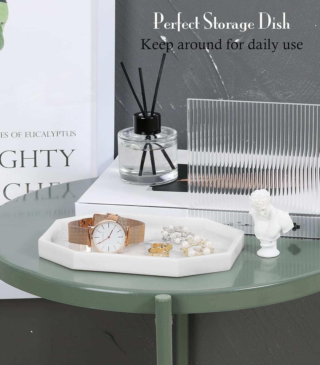 Vanity Tray / 8" Small Octagon Bathroom Vanity Tray / 8 x 5.7 x 0.8 / Marble White