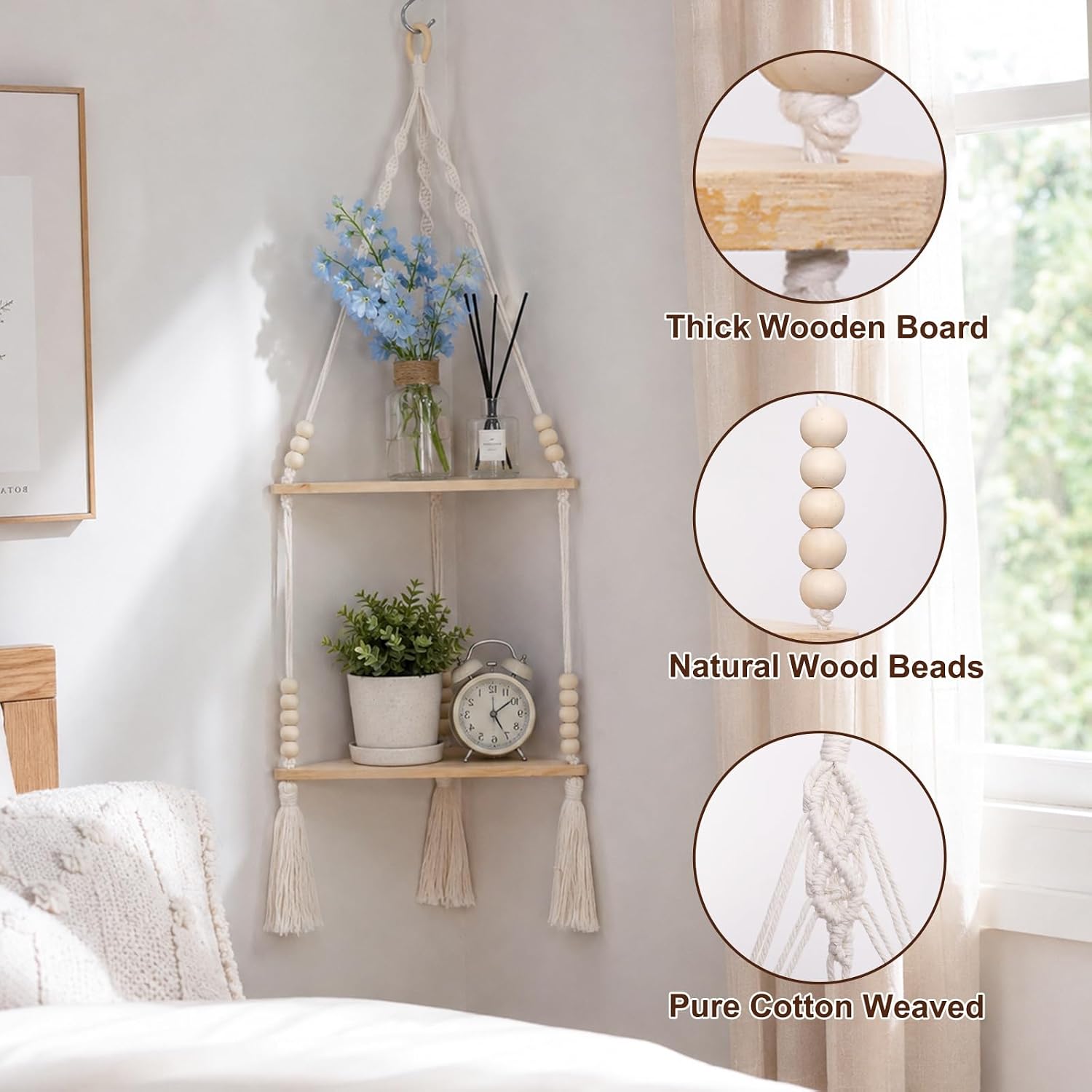 Adjustable Boho Stable Shelves Display / Beige 2-tier Beads