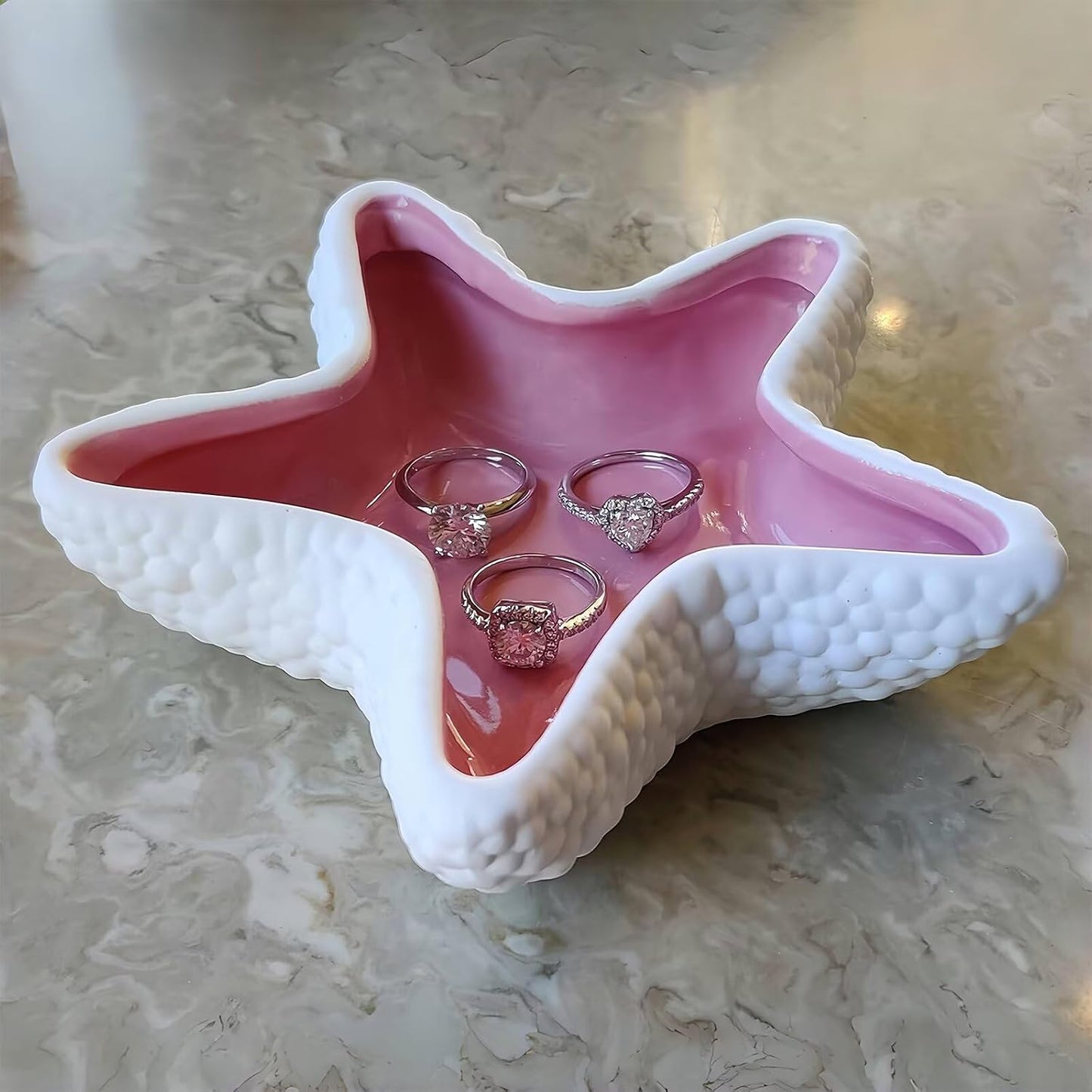 Starfish Jewelry Dish Ceramic Holder Ring Trinket Tray / Pink -starfish