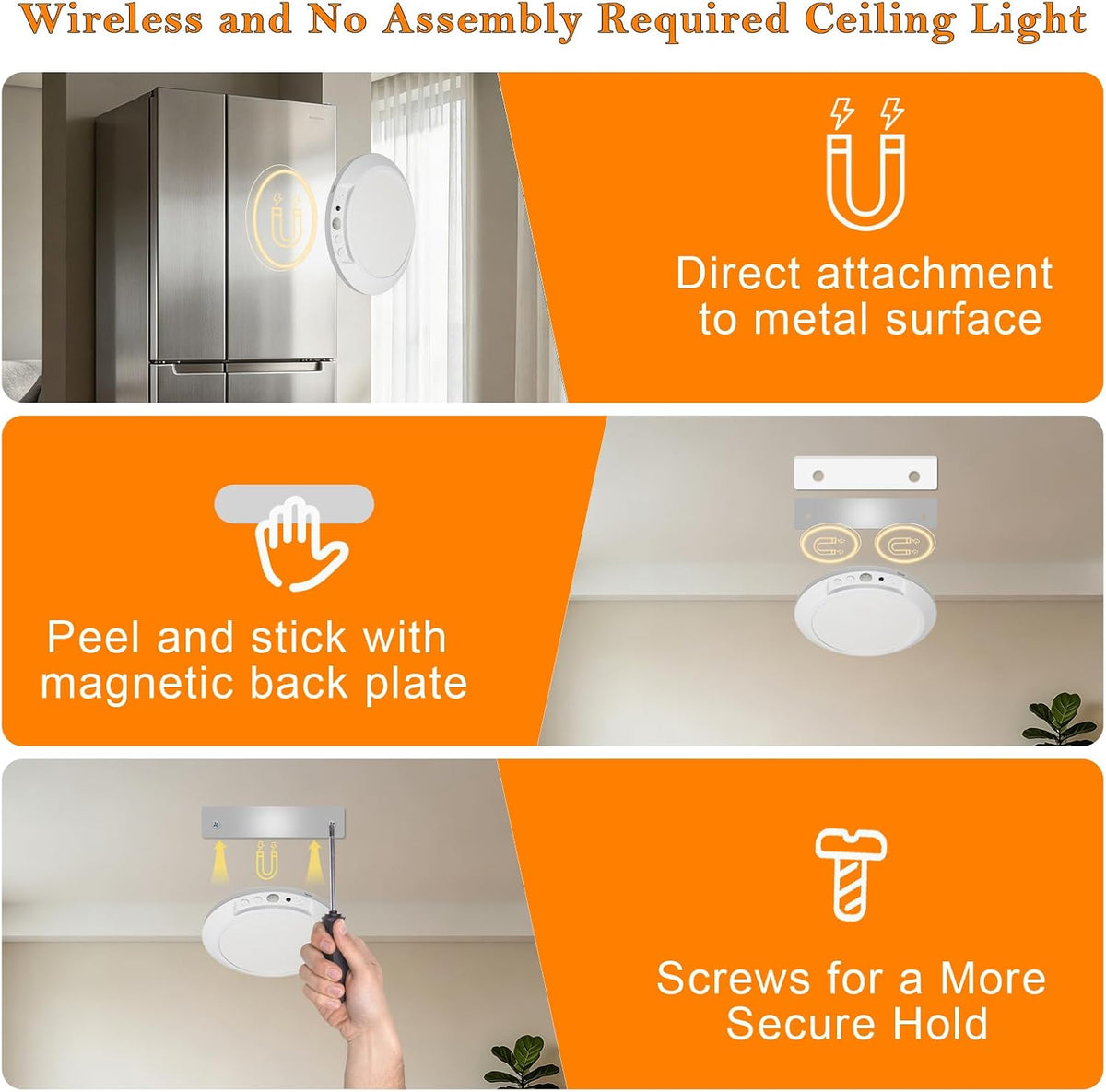 Motion Sensor Ceiling Light Battery Operated with Remote, 4 Pack Wireless Rechargeable Ceiling Lights Indoor, 3CCT