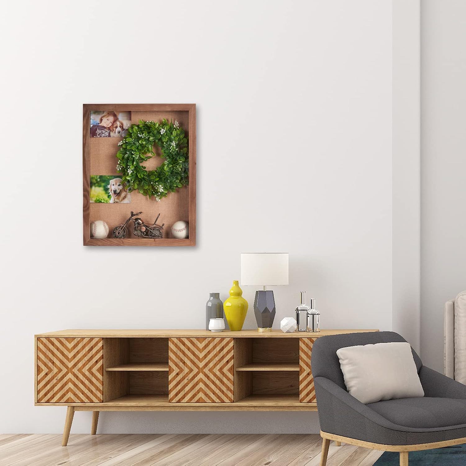16x20 Large 4-Inch Deep Solid Wood Shadow Box with Hinged Door, Walnut | Solid Wood; 16x20-Inch Large Display; 4-Inch